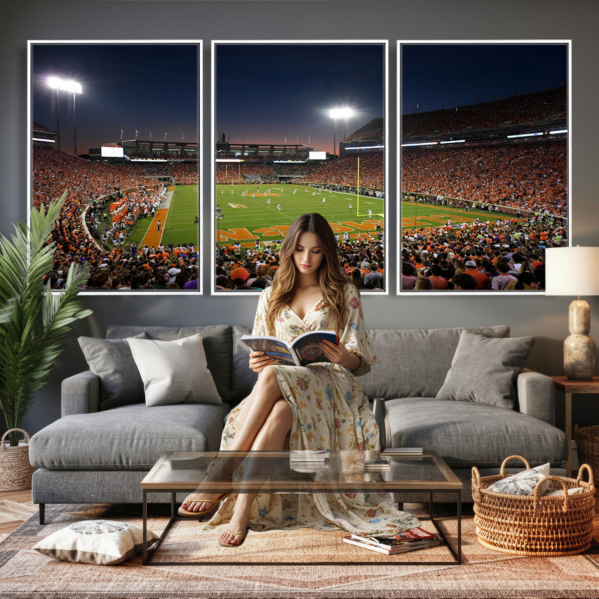 32340-MGV-CV-36X24 - Clemson University Tigers Art Print, Football Team Print