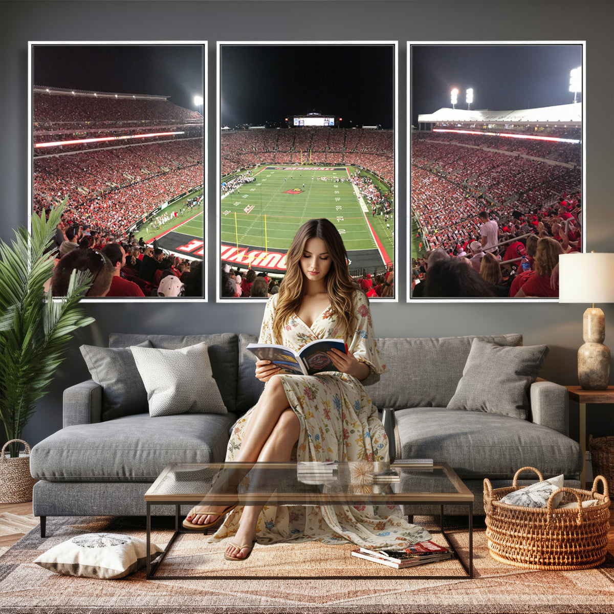 51251-PAN-FL-20X10 - University of Louisville Cardinals Football Team Print - Louisville Cardinal Stadium Wall Art Canvas