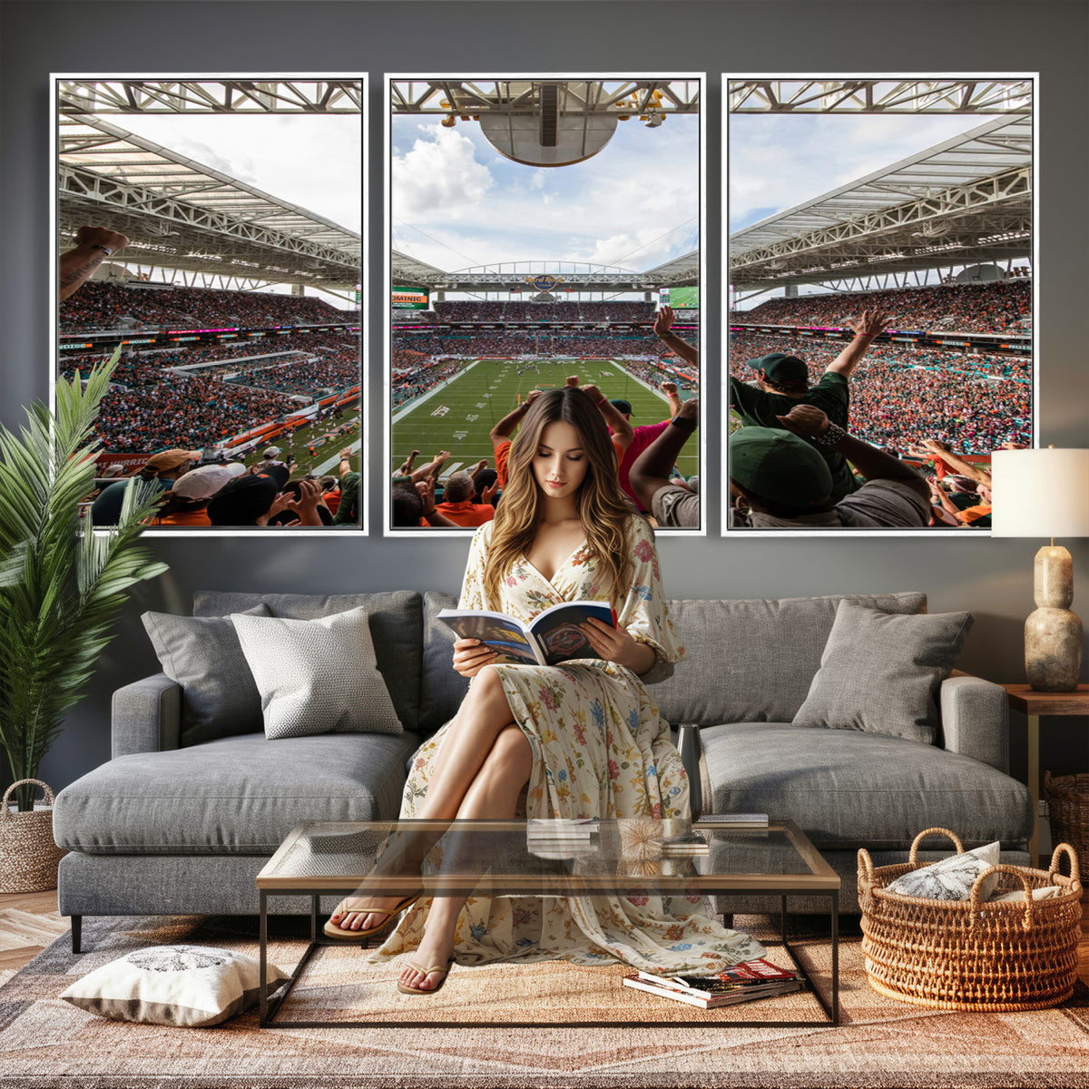 66239-PAN-FL-20X10 - Miami Hurricanes Football Team Wall Art Print - Miami Hard Rock Stadium Wall Art Canvas Print