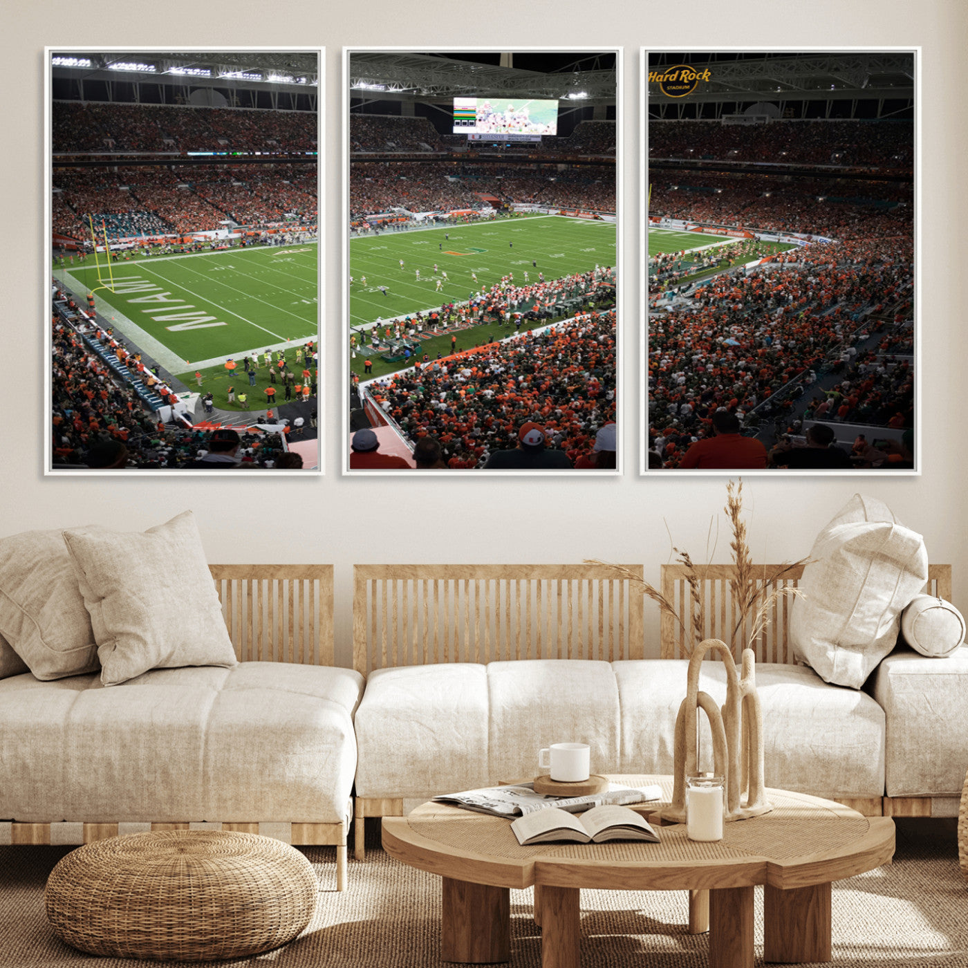 MGV-FC-60X30-3P - Miami Hurricanes Football Team Print Canvas- Miami Hard Rock Stadium Wall Art Canvas Print