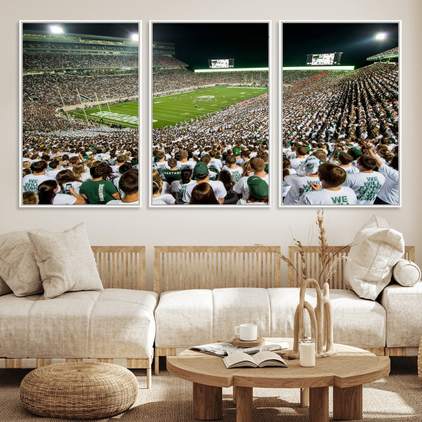 MGV-FC-60X30-3P - Michigan State Spartans Football Canvas Print - East Lansing Spartan Stadium Wall Art Canvas Print
