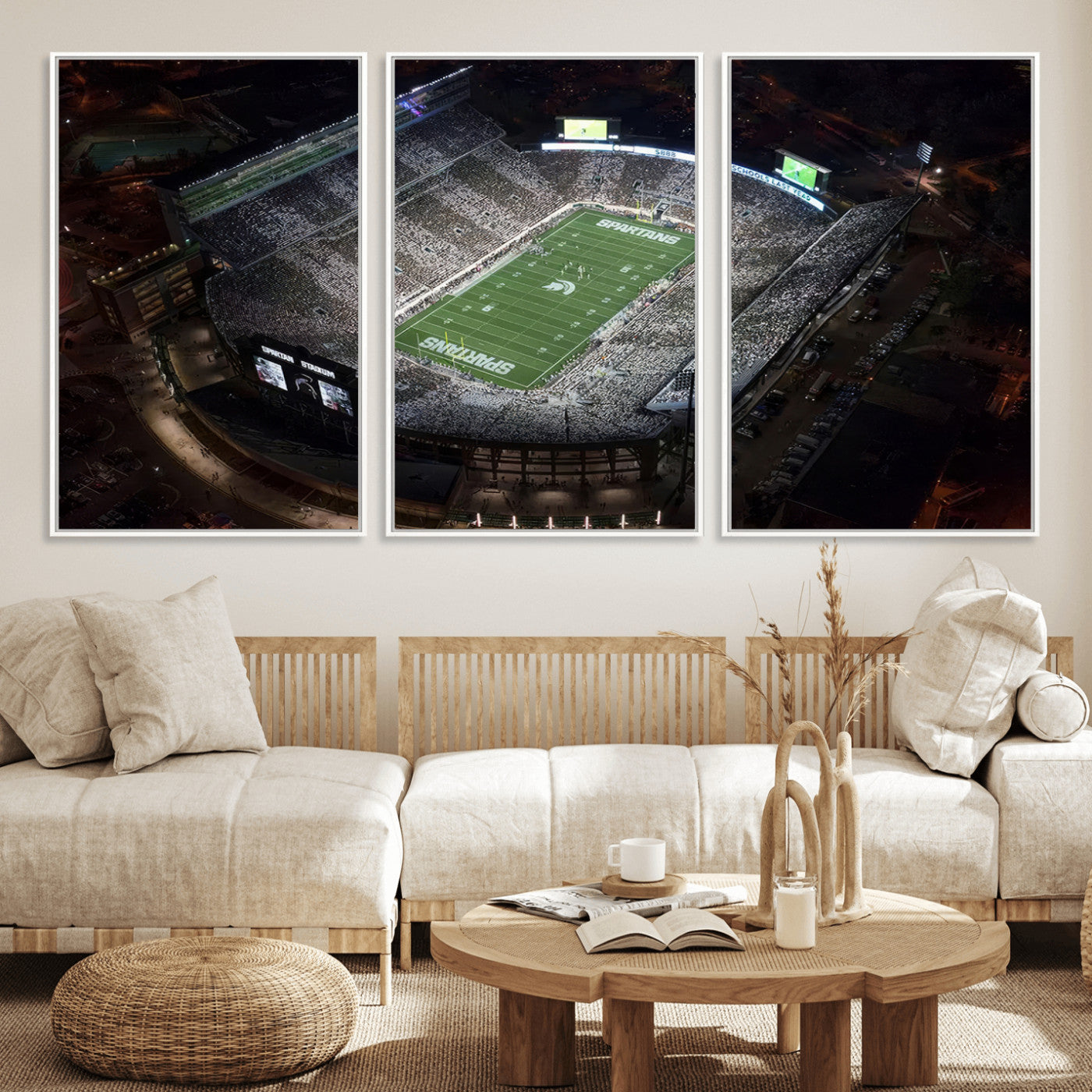 MGV-FC-60X30-3P - Michigan State Spartans Football Team Print - East Lansing Spartan Stadium Print Wall Art
