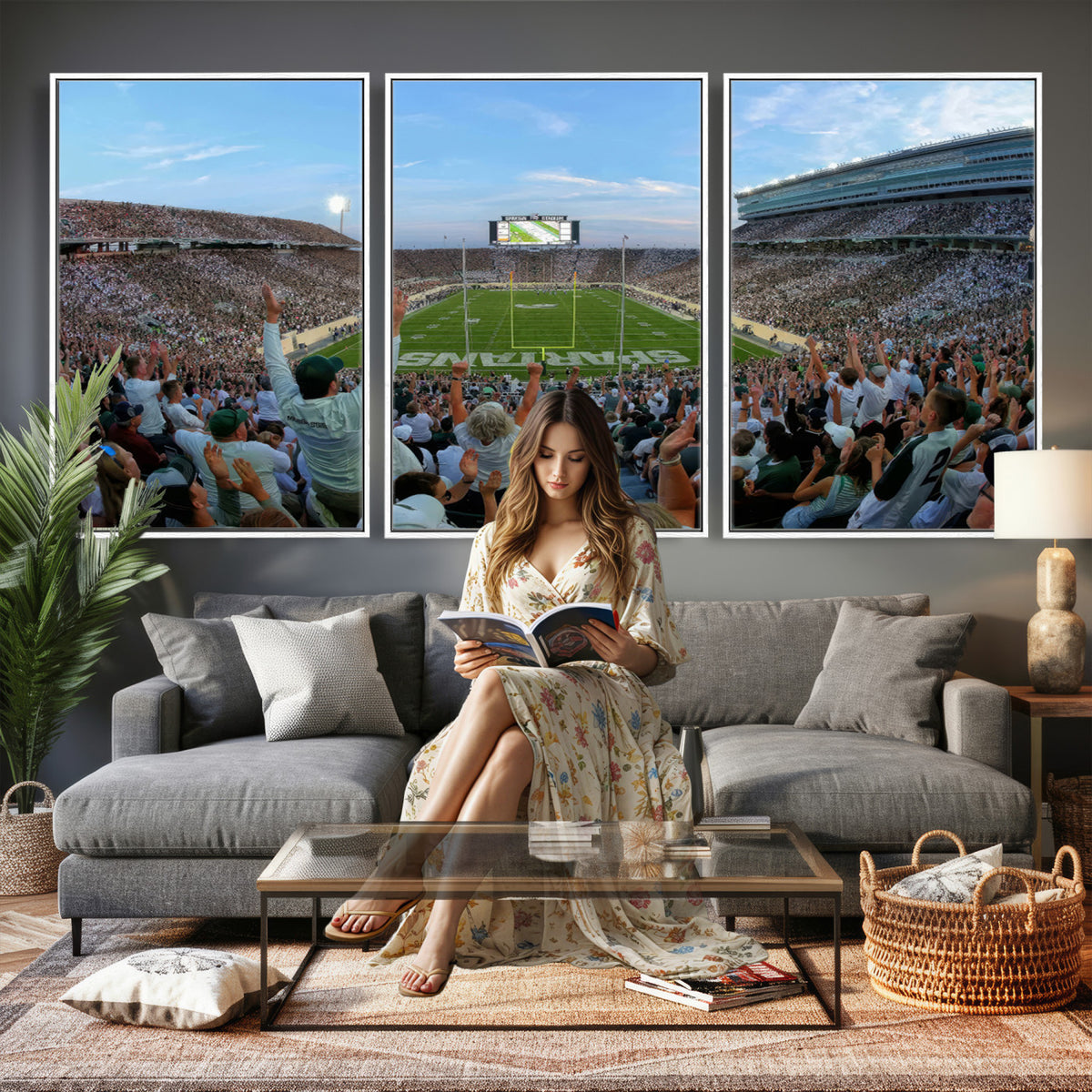73105-PAN-FL-20X10 - Michigan State Spartans Football Team Art Print - East Lansing Spartan Stadium Wall Art Canvas Print