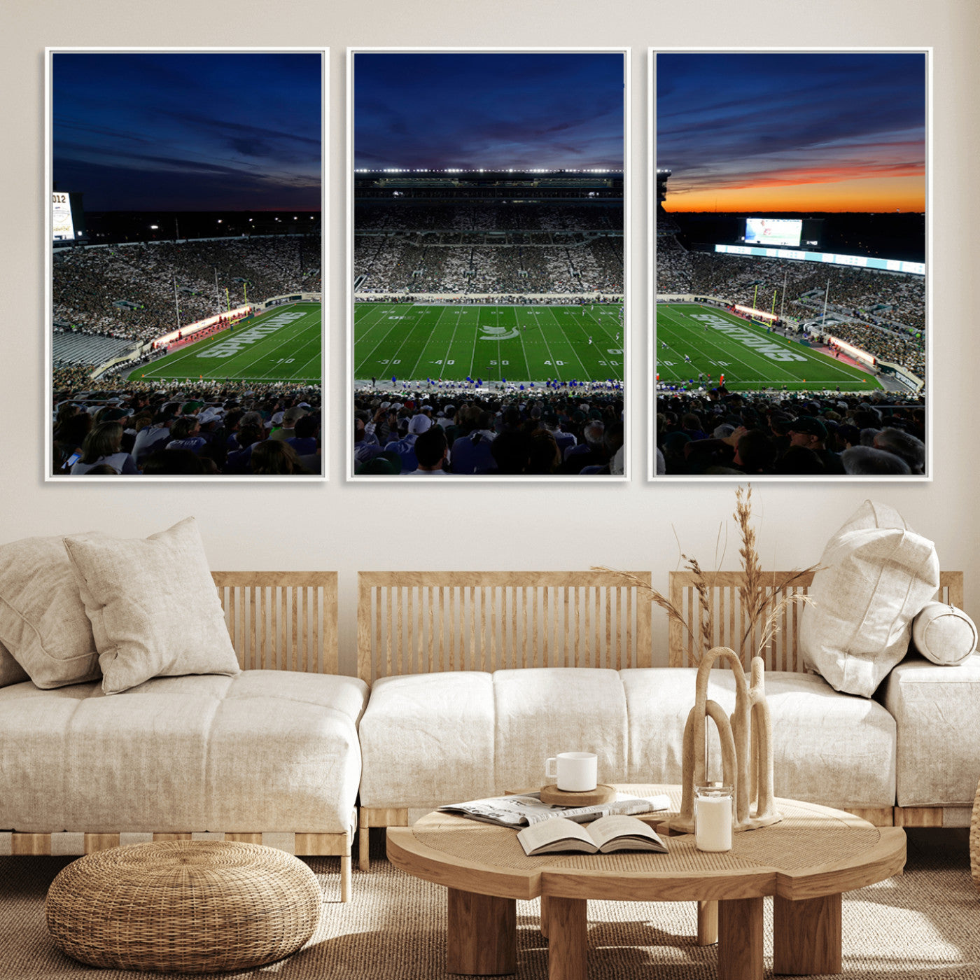 MGV-FC-60X30-3P - Michigan State Spartans Football Team Print - East Lansing Spartan Stadium Canvas Print