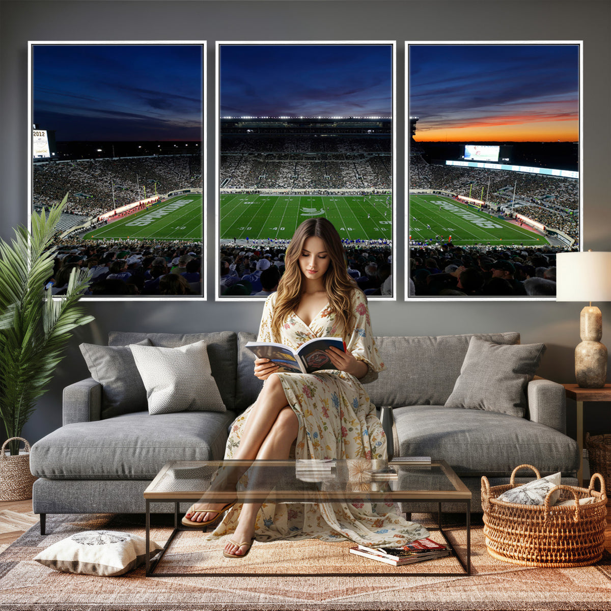 49074-PAN-FL-20X10 - Michigan State Spartans Football Team Print - East Lansing Spartan Stadium Canvas Print