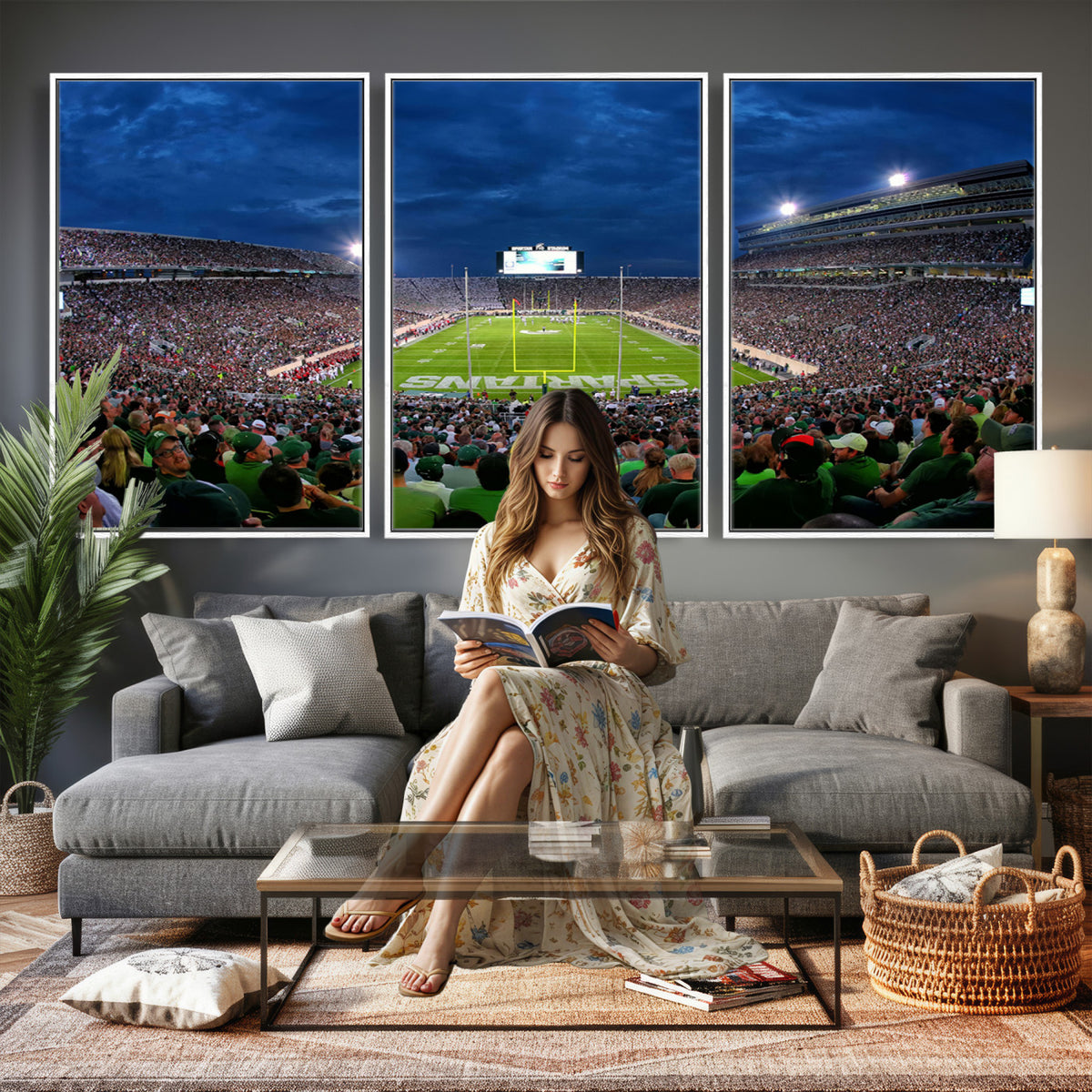 35248-PAN-FL-20X10 - Michigan State Spartans Football Team Print - East Lansing Spartan Stadium Wall Art Canvas Print