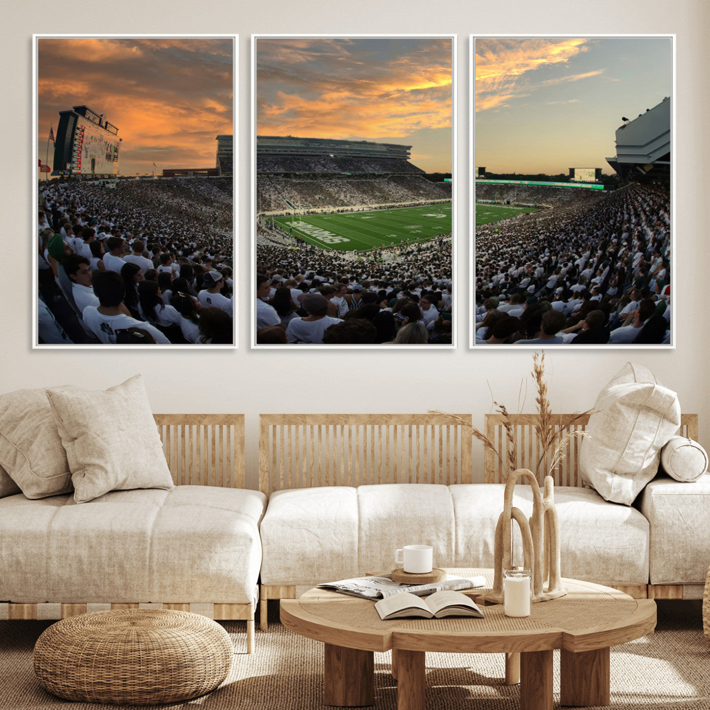 MGV-FC-60X30-3P - Michigan State Spartans Football Team Print - East Lansing Spartan Stadium Wall Art Canvas Print