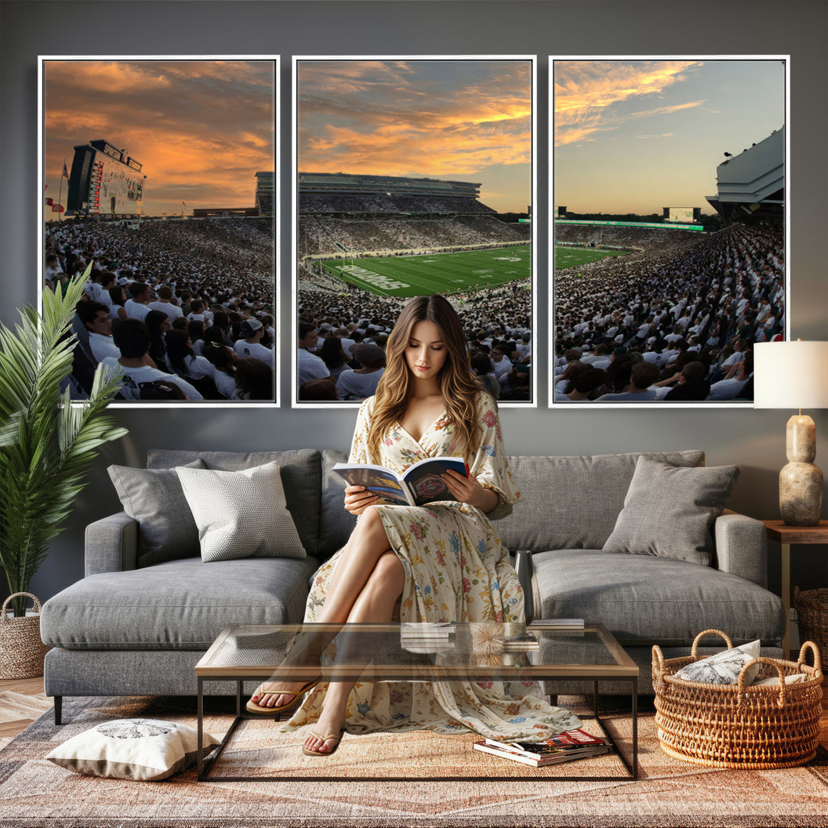 99155-PAN-FL-20X10 - Michigan State Spartans Football Team Print - East Lansing Spartan Stadium Wall Art Canvas Print
