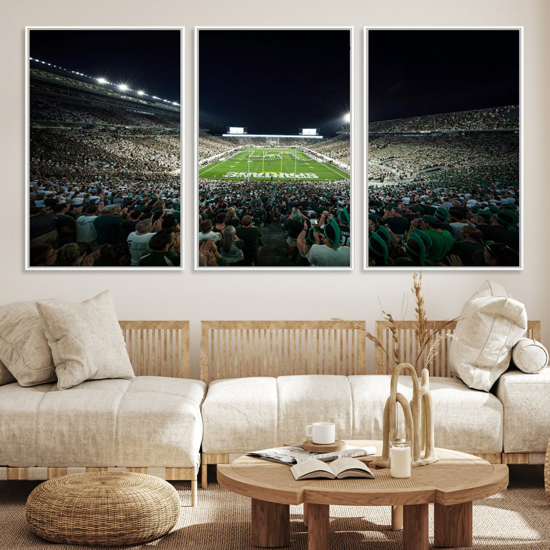 Michigan State Spartans Football Team Print - East Lansing Spartan Stadium Wall Art Canvas Print