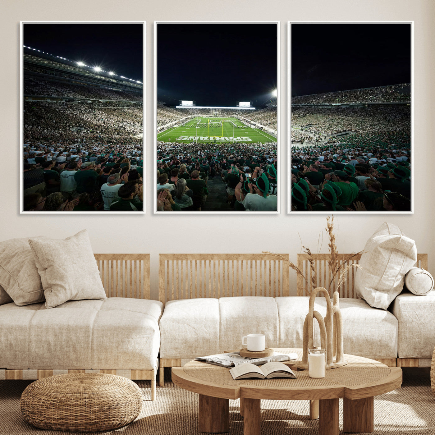 MGV-FC-60X30-3P - Framed Michigan State Spartans Football Team Print - East Lansing Spartan Stadium Wall Art Canvas
