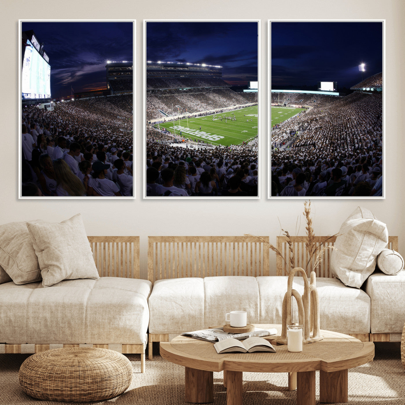 MGV-FC-60X30-3P - Michigan State Spartans Canvas, Framed Football Team Print - East Lansing Spartan Stadium Wall Art