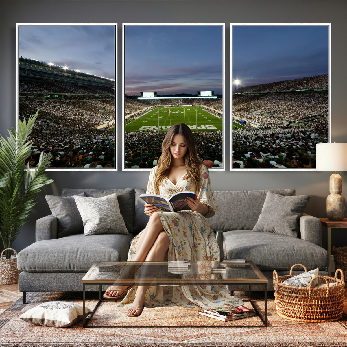 90831-PAN-FL-20X10 - Michigan State Spartans Football Team Print - East Lansing Spartan Stadium Canvas Print