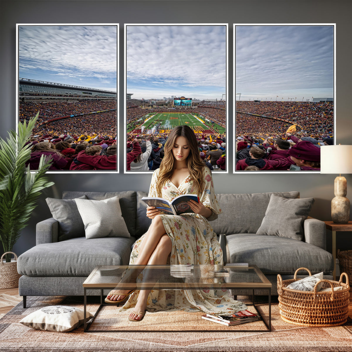 38459-PAN-FL-20X10 - University of Minnesota Golden Gophers Football Team Print - Minneapolis Huntington Bank Stadium Art