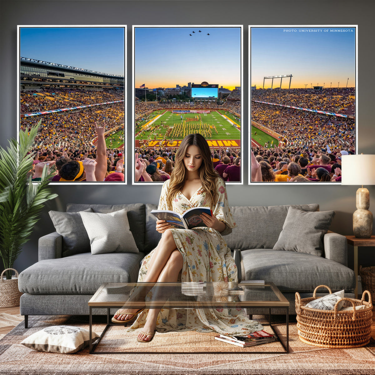 63452-PAN-FL-20X10 - University of Minnesota Golden Gophers Football Team Print - Minneapolis Huntington Bank Stadium