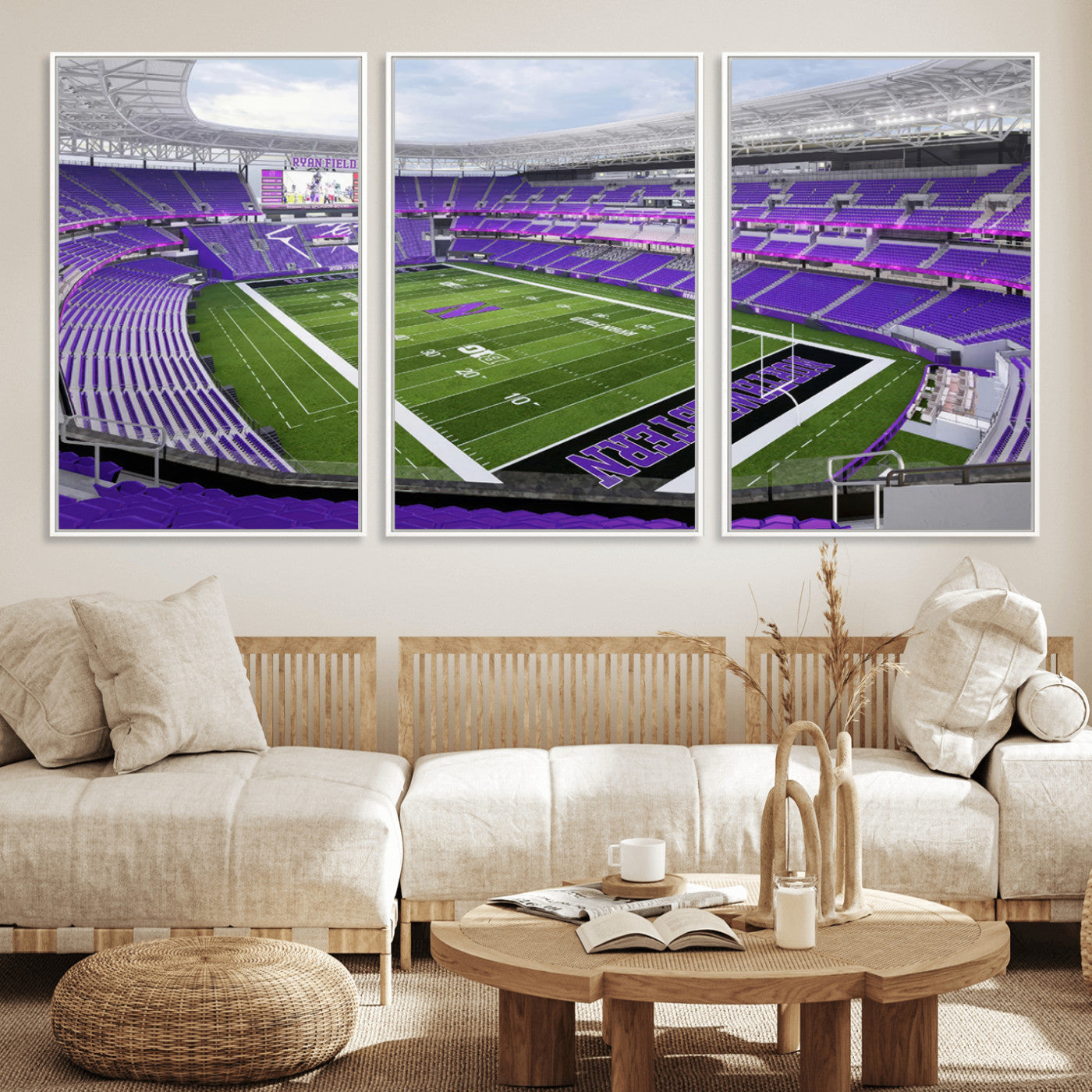 MGV-FC-60X30-3P - Northwestern University Wildcats Football Team Print - Evanston Ryan Field Wall Art Canvas Print