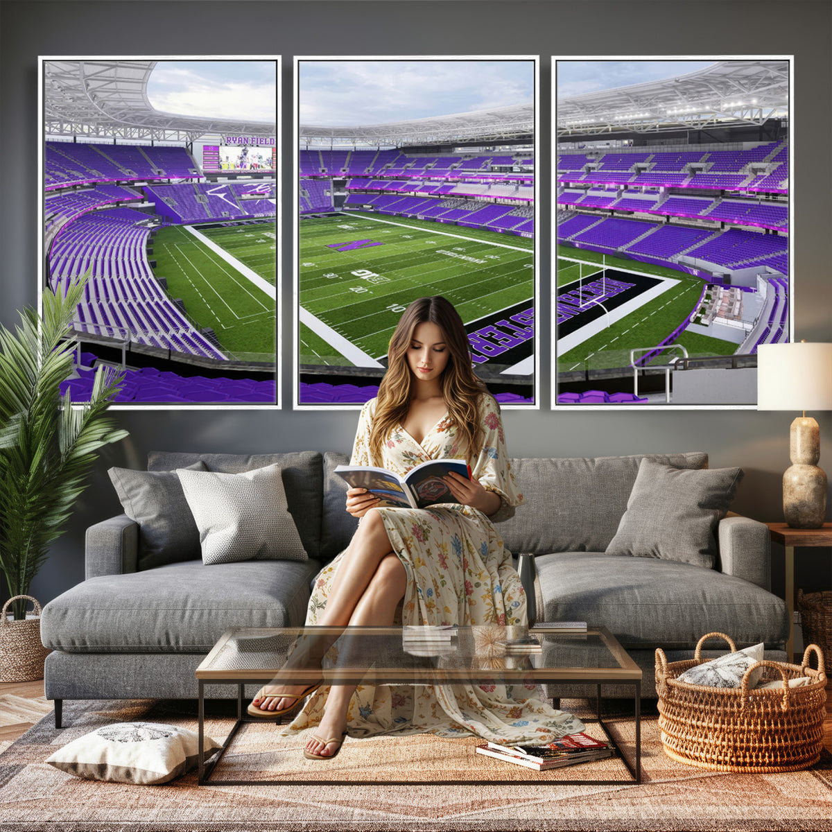 49190-MGV-CV-36X24 - Northwestern University Wildcats Football Team Print - Evanston Ryan Field Wall Art Canvas Print