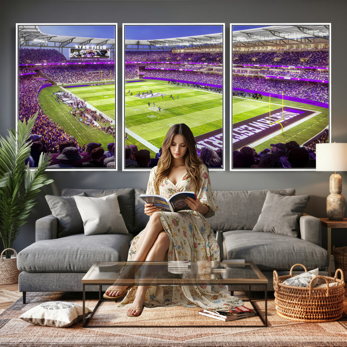 81245-MGV-CV-36X24 - Northwestern University Wildcats Football Team Print - Evanston Ryan Field Wall Art Canvas Print