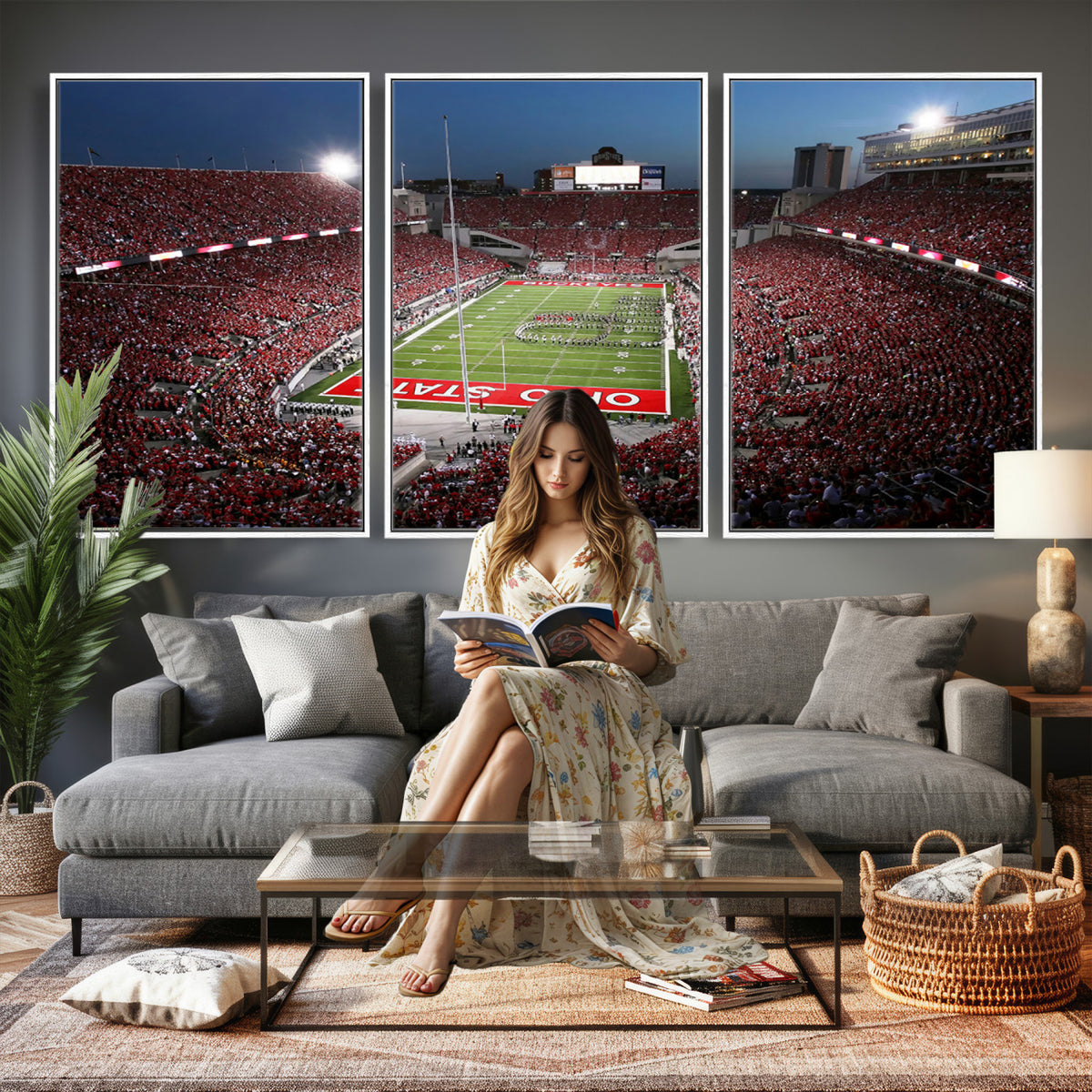 98743-PAN-FL-20X10 - Ohio State University Buckeyes Football Team Print - Columbus Ohio Stadium Wall Art Canvas Print