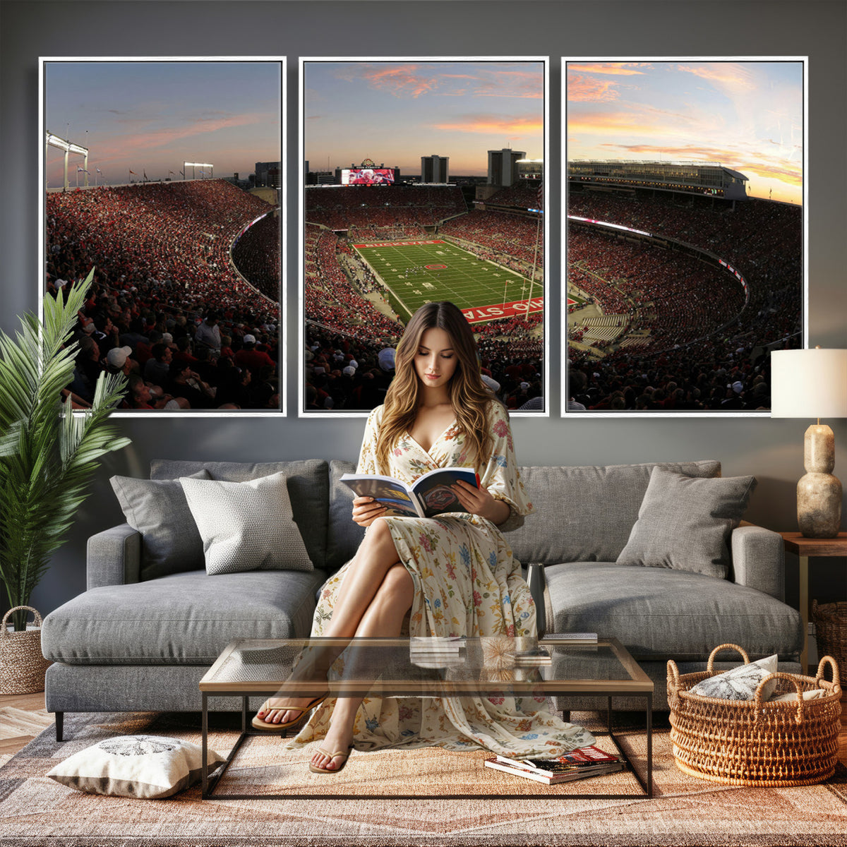 28825-PAN-FL-20X10 - Ohio State University Buckeyes Football Team Print - Columbus Ohio Stadium Wall Art Canvas Print