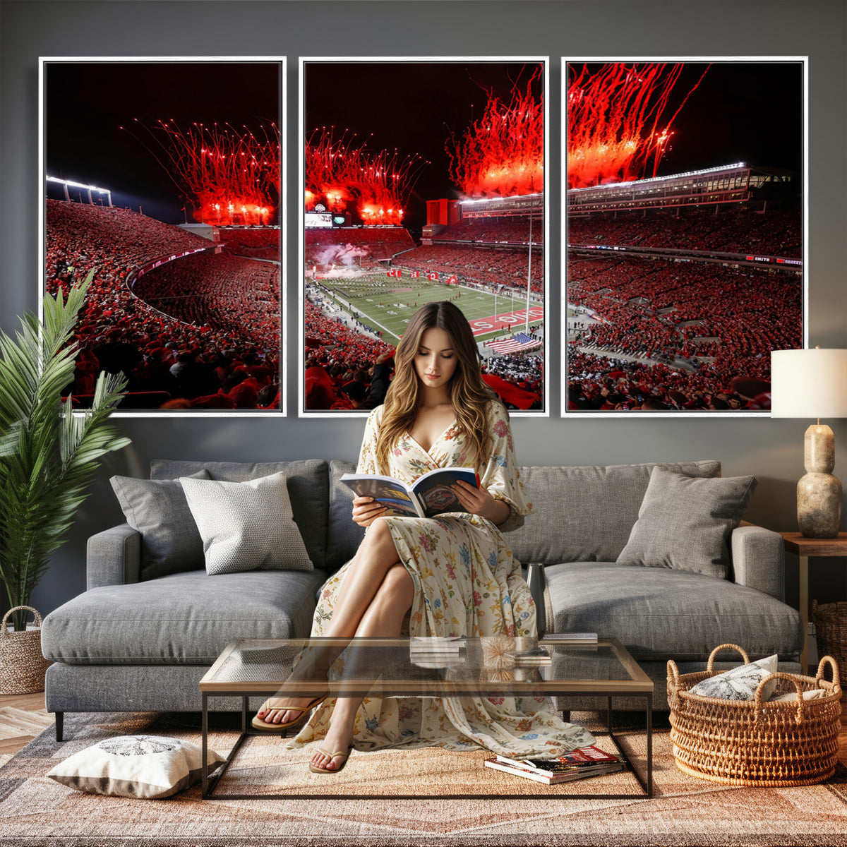 56909-PAN-FL-20X10 - Ohio State University Buckeyes Football Team Print - Columbus Ohio Stadium Wall Art Canvas Print