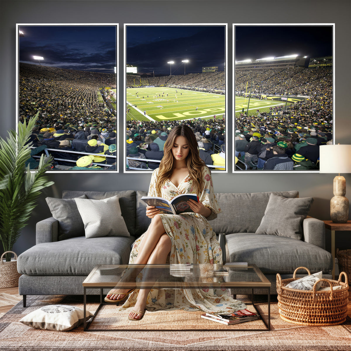 48756-PAN-FL-20X10 - University of Oregon Ducks Football Team Print - Eugene Autzen Stadium Wall Art Canvas Print