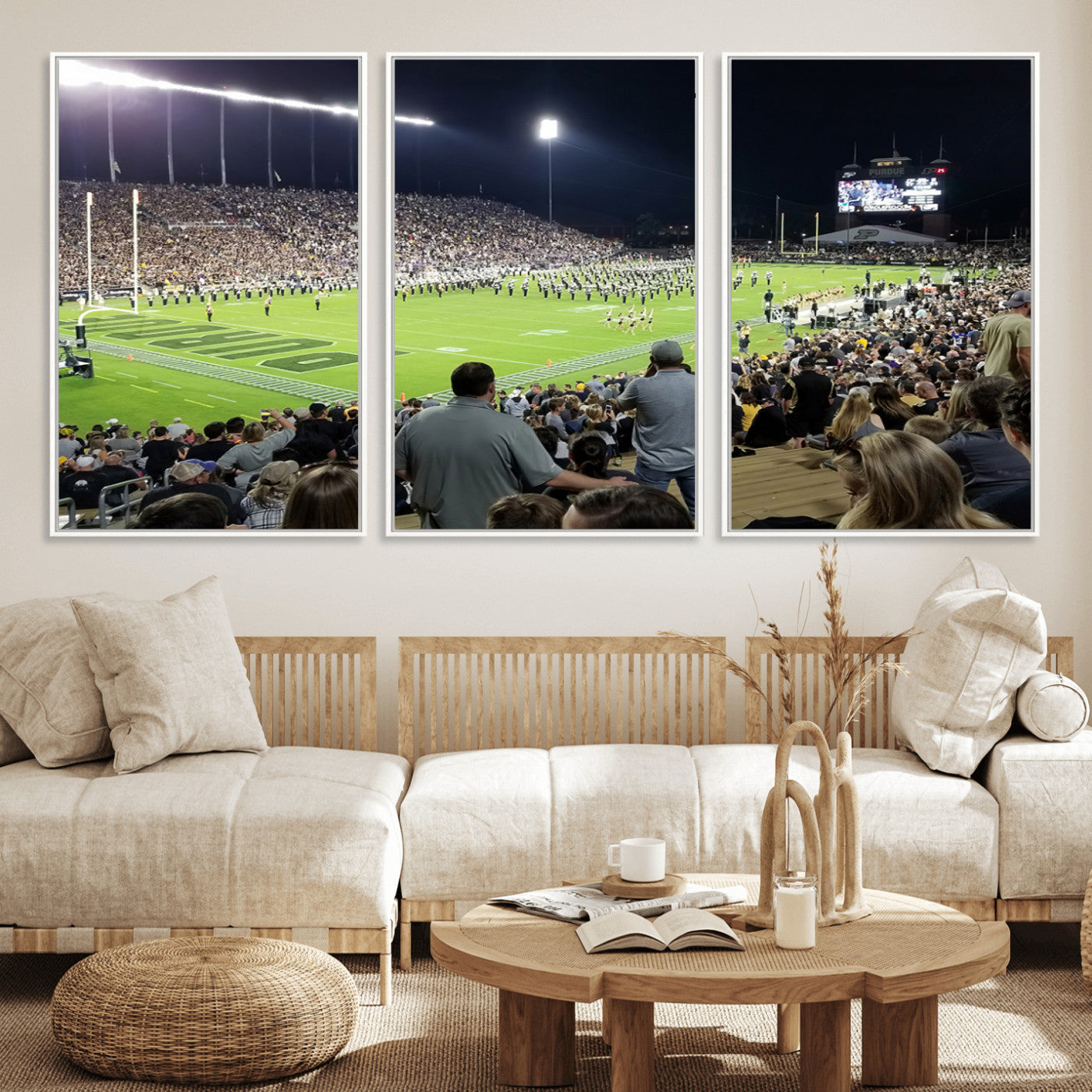 MGV-FC-60X30-3P - Purdue University Boilermakers Football Team Print - West Lafayette Ross-Ade Stadium Wall Art Canvas