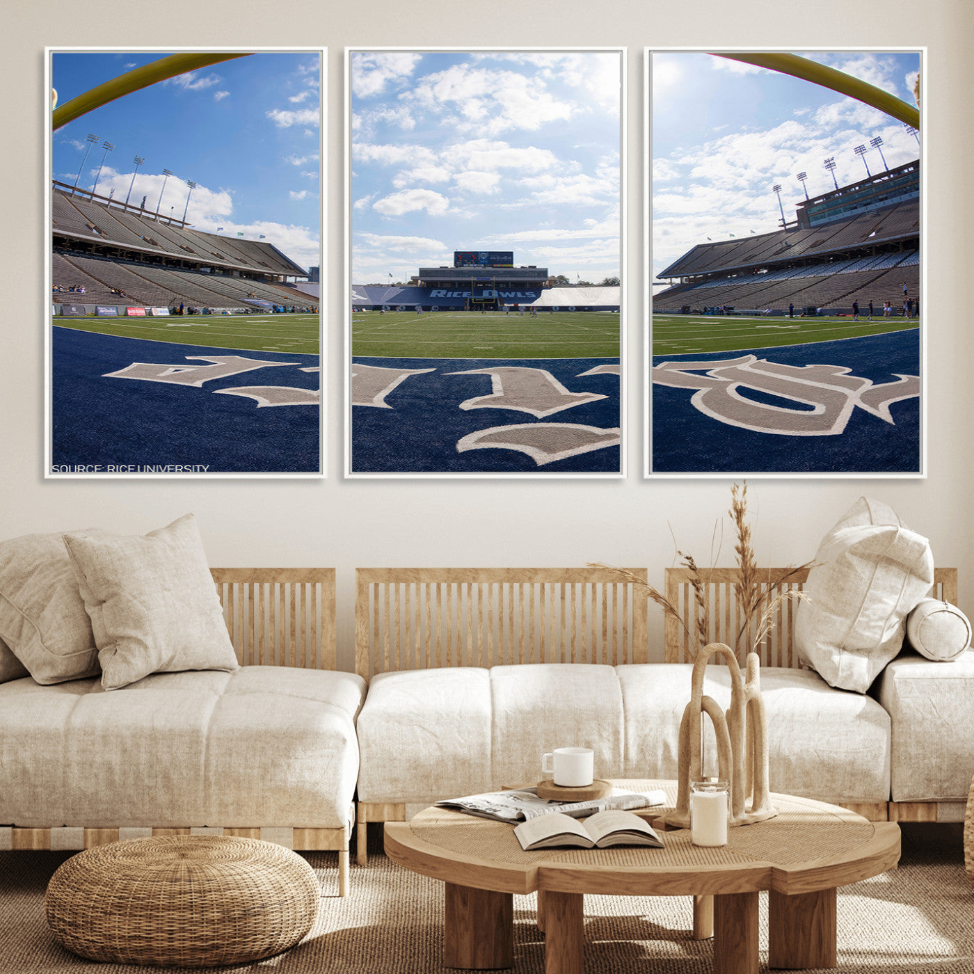 MGV-FC-60X30-3P - Rice University Owls Football Team Print - Houston Rice Stadium Wall Art Canvas Print