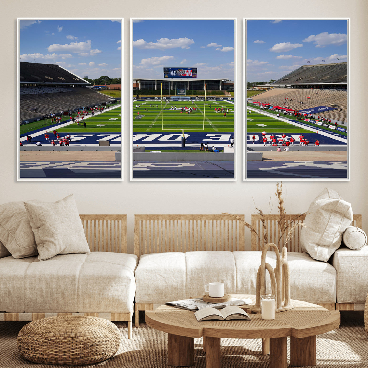 MGV-FC-60X30-3P - Rice University Owls Football Team Print - Houston Rice Stadium Wall Art Canvas Print