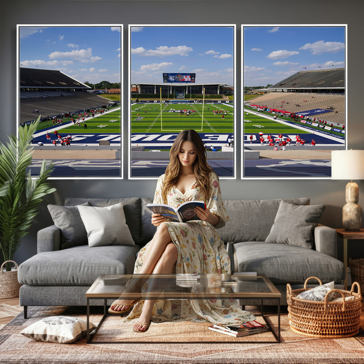 92248-MGV-CV-36X24 - Rice University Owls Football Team Print, Houston Rice Stadium
