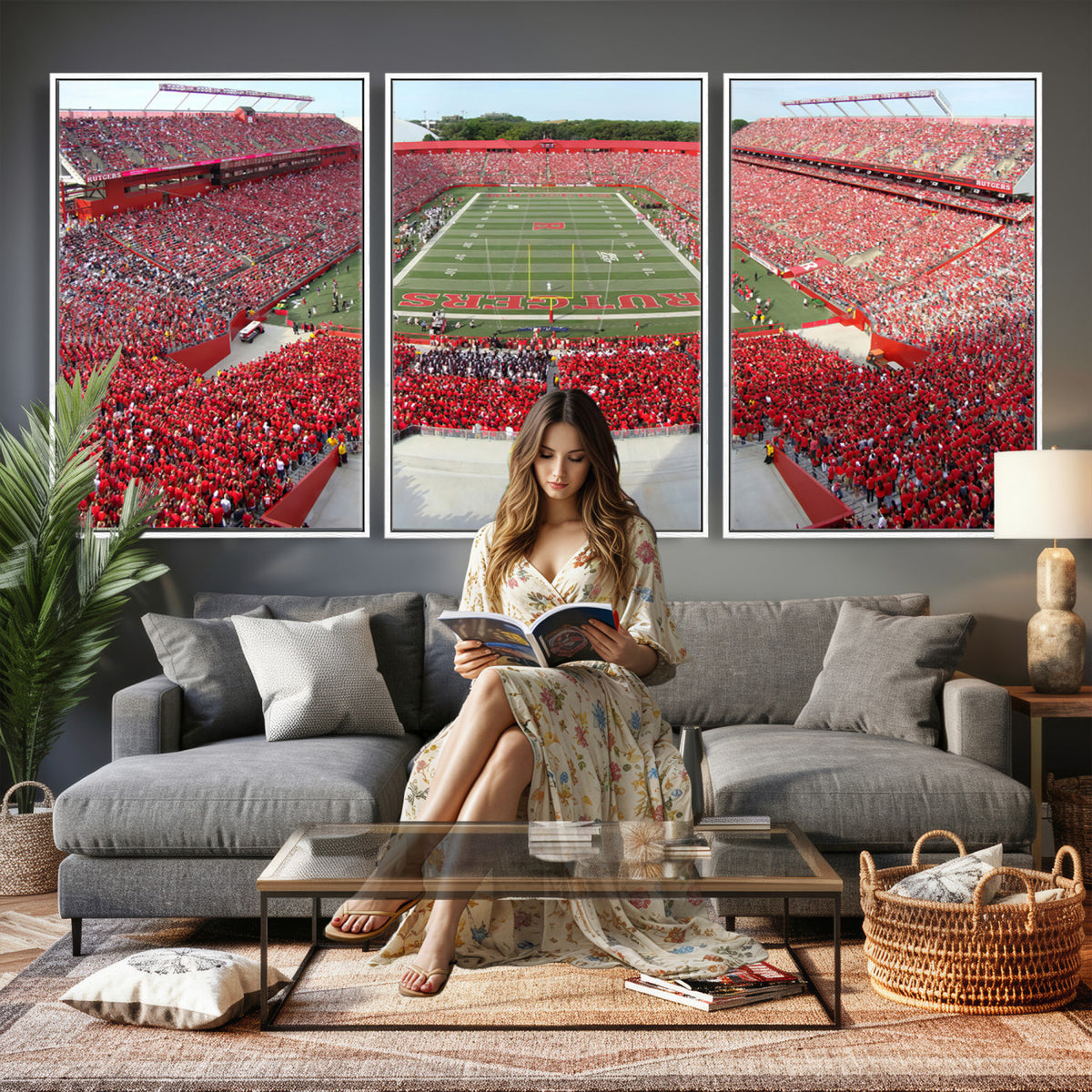 90818-PAN-FL-20X10 - Rutgers Scarlet Knights Football Team Print - Piscataway SHI Stadium Wall Art Canvas Print