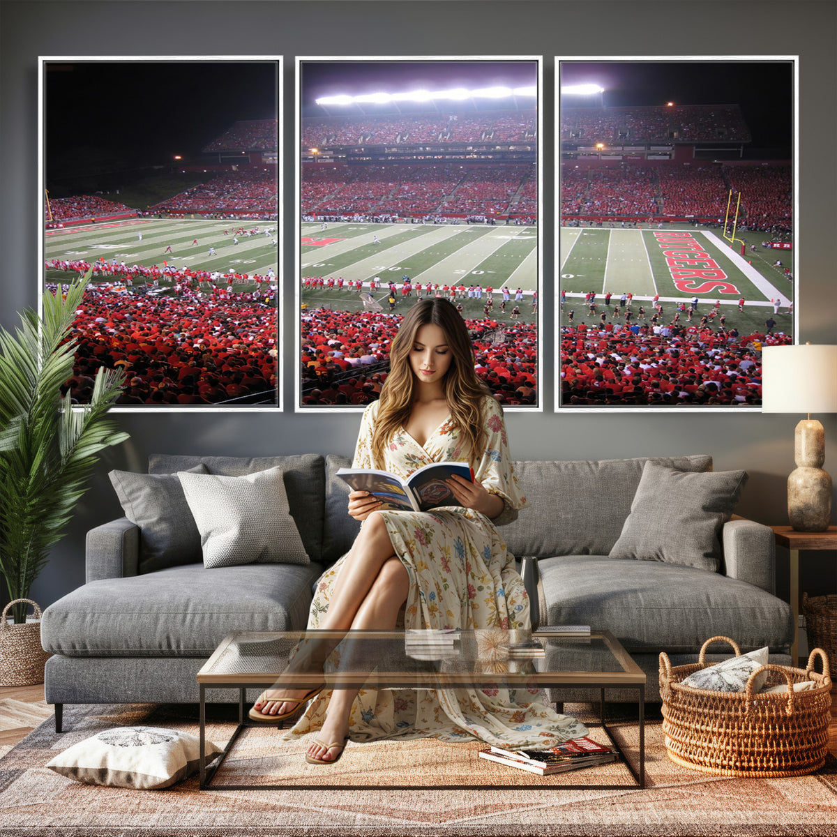 53225-PAN-FL-20X10 - Rutgers University Scarlet Knights Football Team Print - Piscataway SHI Stadium Wall Art Canvas