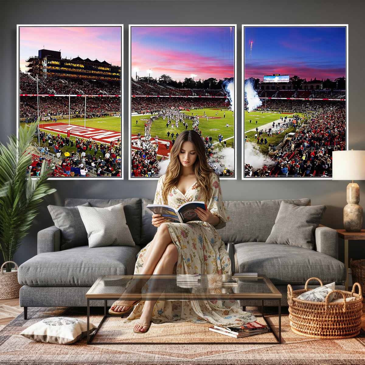 25557-PAN-FL-20X10 - Stanford University Cardinal Football Team Print - Stanford Stadium Wall Art Canvas Print