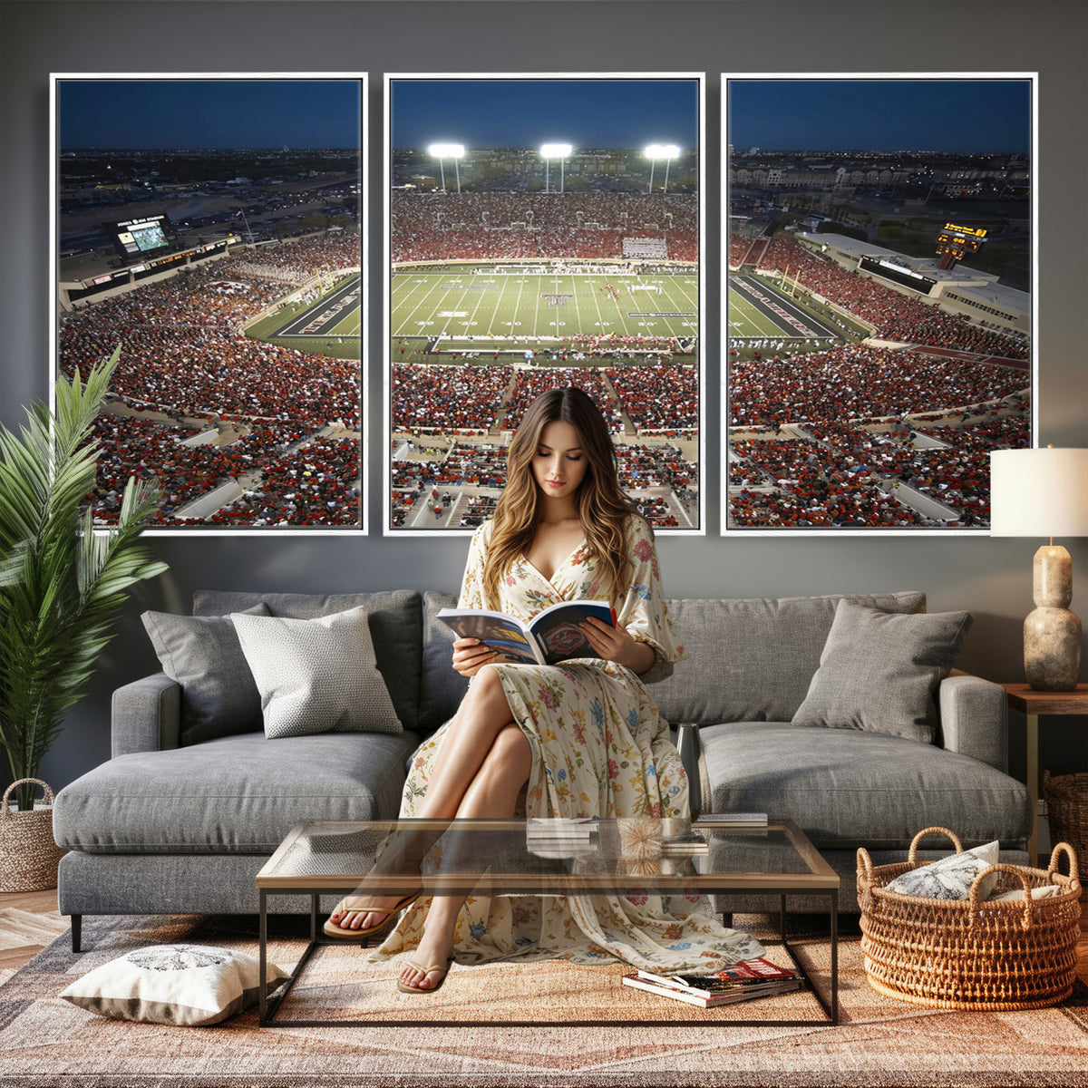 55763-MGV-CV-36X24 - Texas Tech Red Raiders Football Team Print, Lubbock Jones AT&T Stadium, Framed and Ready to Hang