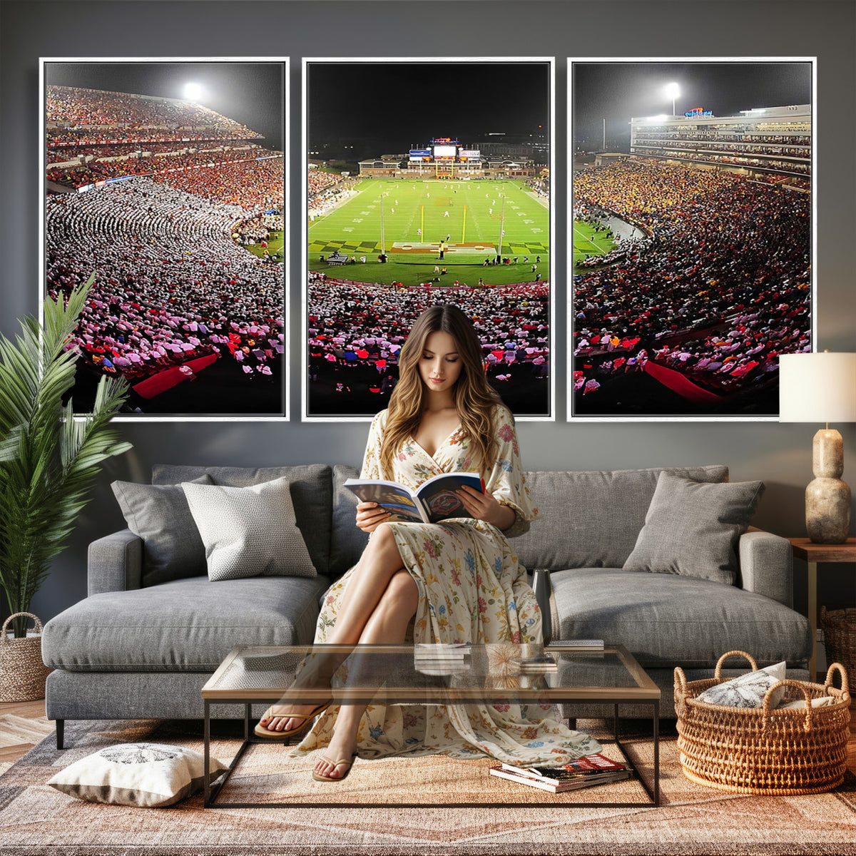 12091-PAN-FL-20X10 - University of Maryland Terrapins Football Team Print - College Park SECU Stadium Wall Art Canvas