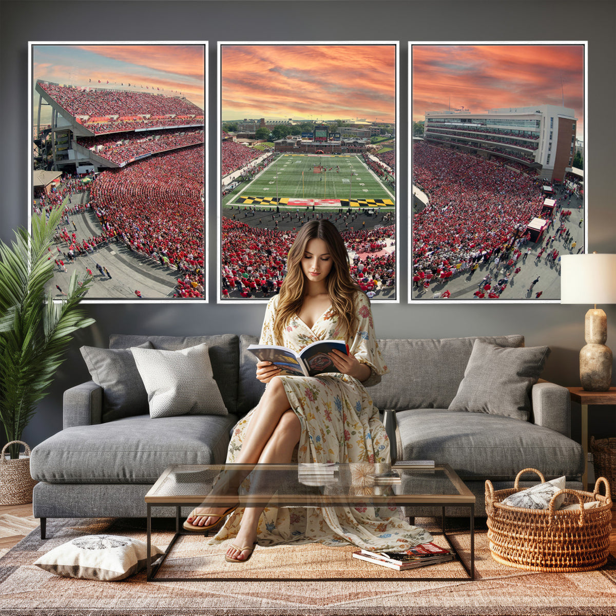 24140-PAN-FL-20X10 - University of Maryland Terrapins Football Team Print - College Park SECU Stadium Wall Art Canvas