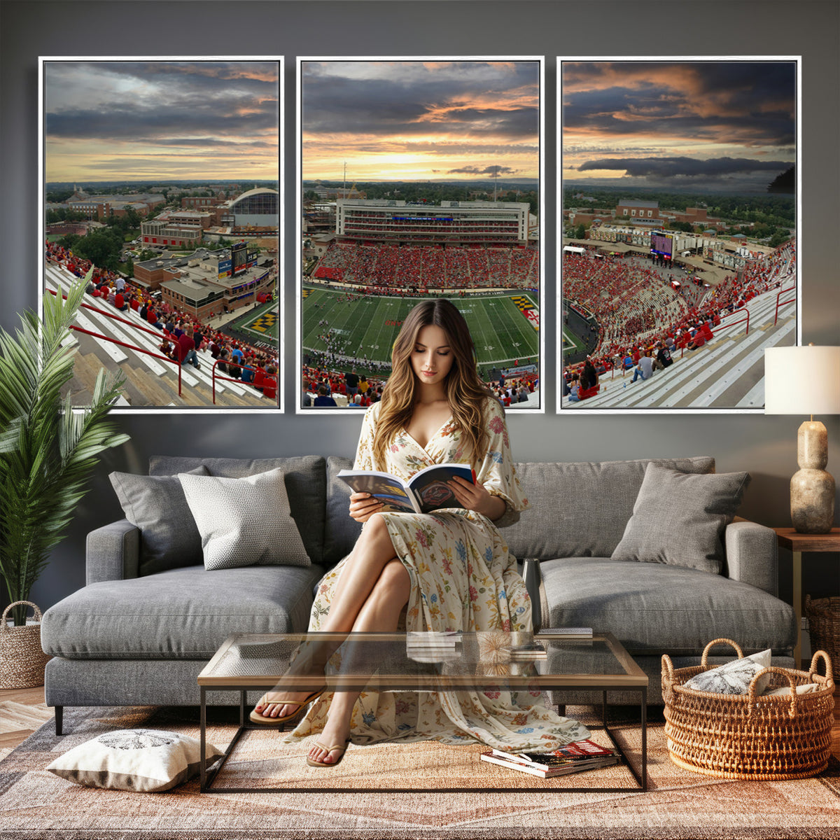 29993-PAN-FL-20X10 - University of Maryland Terrapins Football Team Print - College Park SECU Stadium Wall Art Canvas