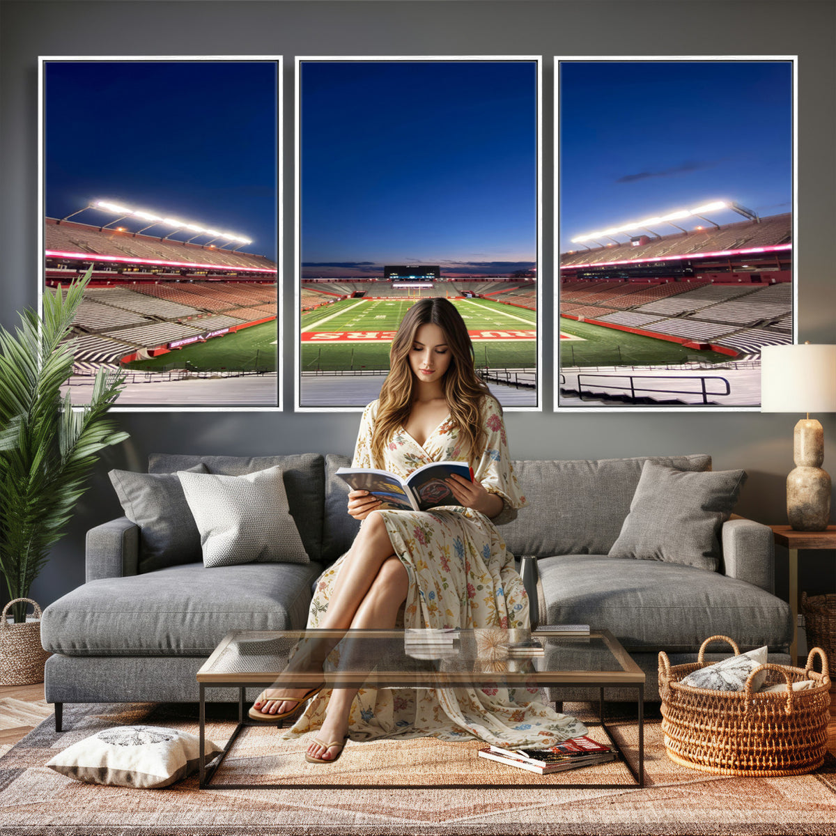 15051-MGV-CV-36X24 - Rutgers Scarlet Knights Football Team Print, Piscataway SHI Stadium