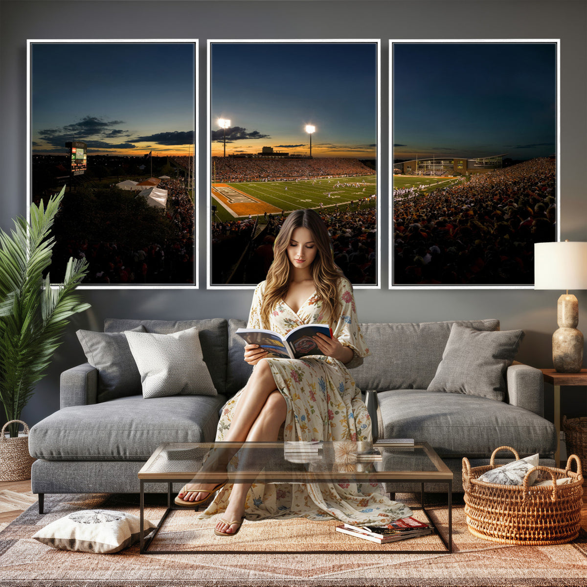 15980-PAN-FL-20X10 - Ball State Cardinals Football Team Print - Muncie Scheumann Stadium Wall Art Canvas Print