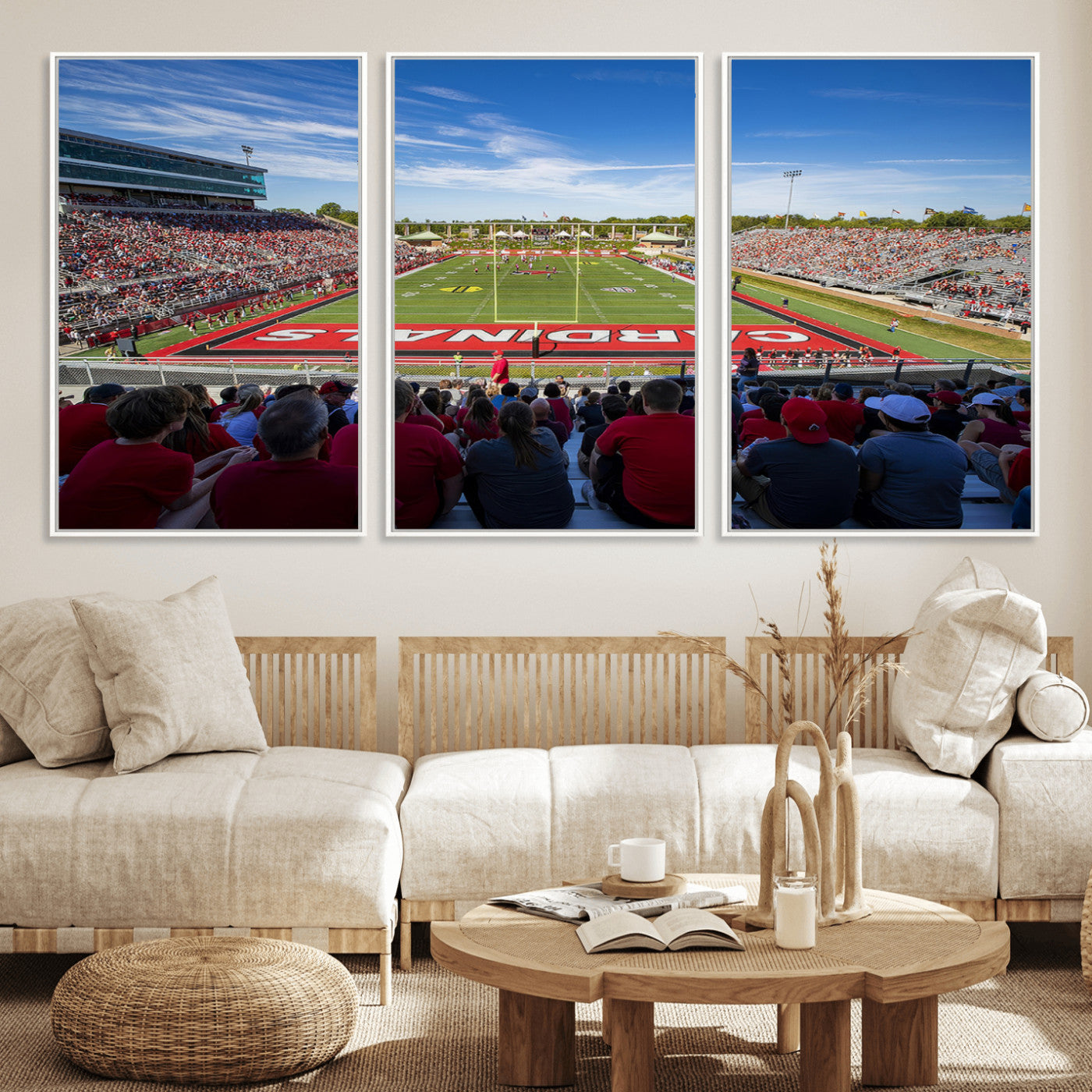MGV-FC-60X30-3P - Ball State Cardinals Football Team Print - Muncie Scheumann Stadium Wall Art Canvas Print