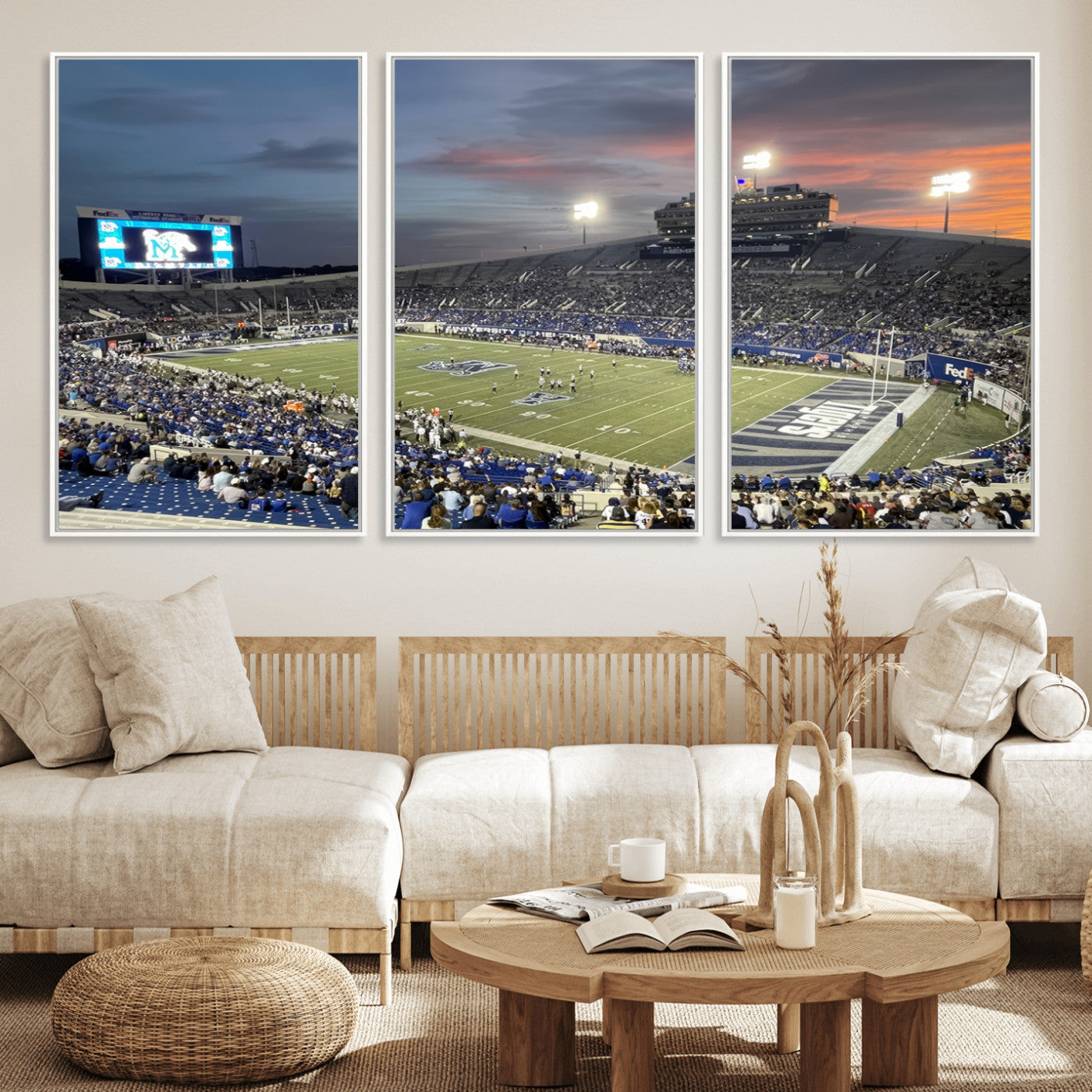 MGV-FC-60X30-3P - Memphis Tigers Football Team Print - Memphis Simmons Bank Liberty Stadium Wall Art Canvas Print