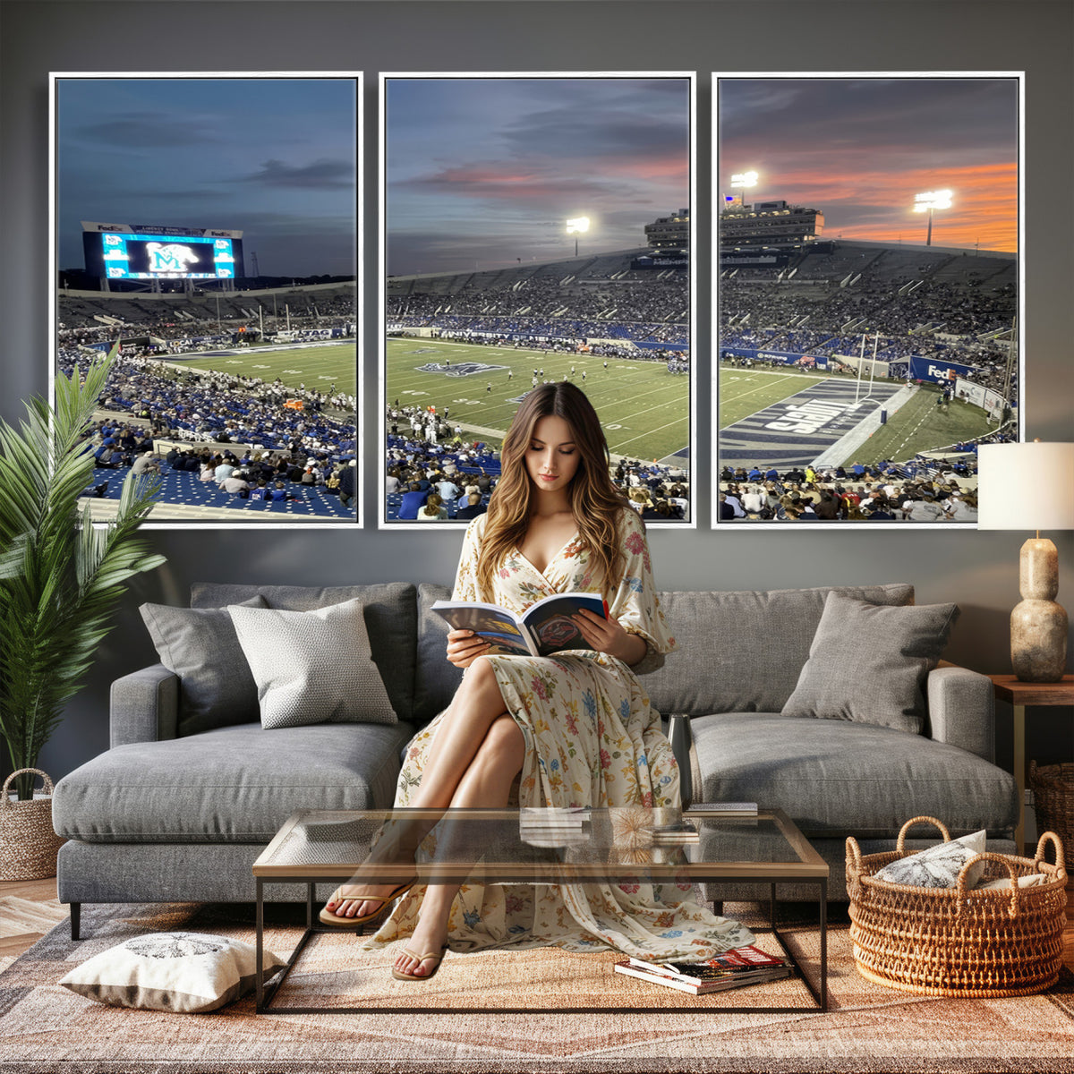 64409-PAN-FL-20X10 - Memphis Tigers Football Team Print - Memphis Simmons Bank Liberty Stadium Wall Art Canvas Print