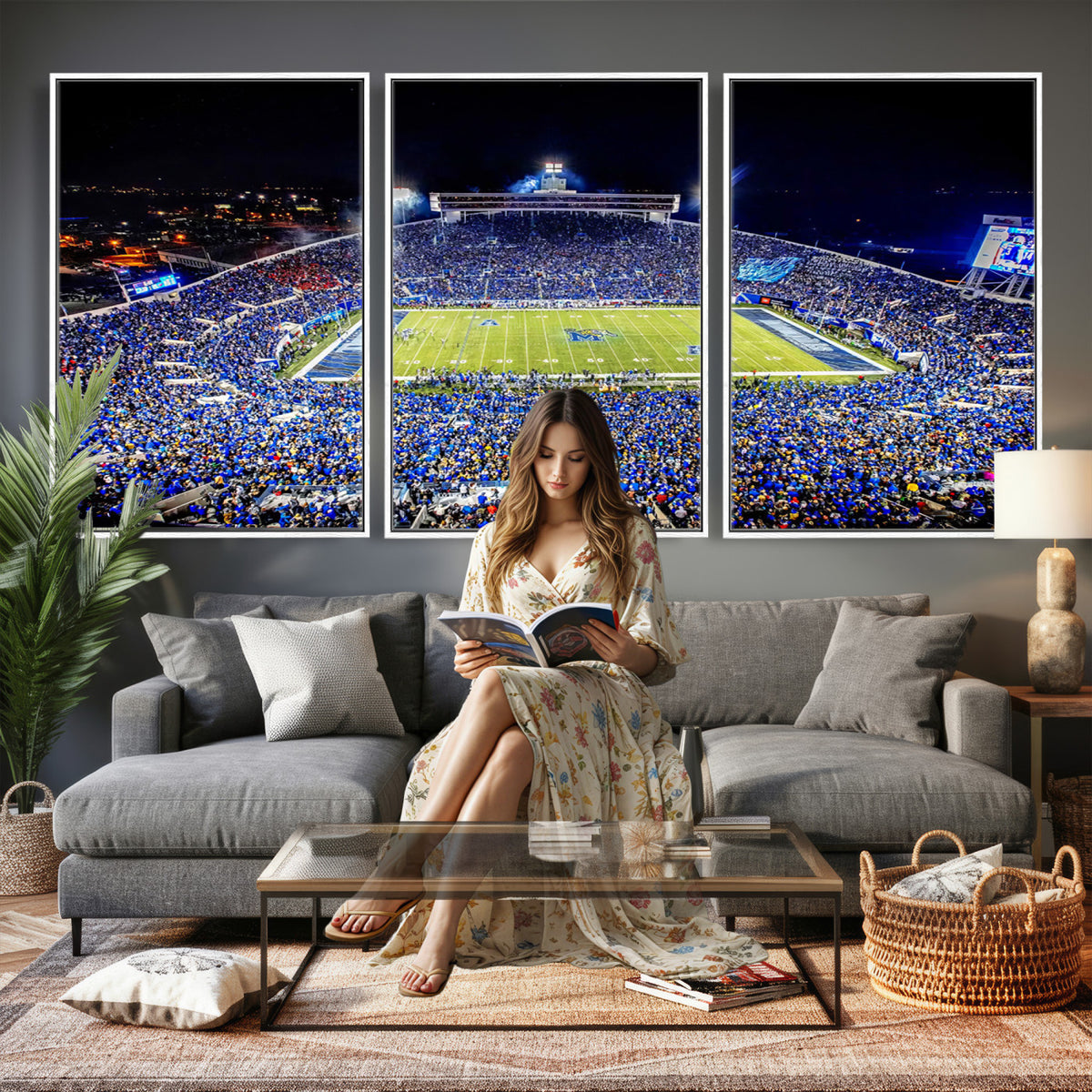 11665-PAN-FL-20X10 - University of Memphis Tigers Football Team Print - Memphis Simmons Bank Liberty Stadium Wall Art