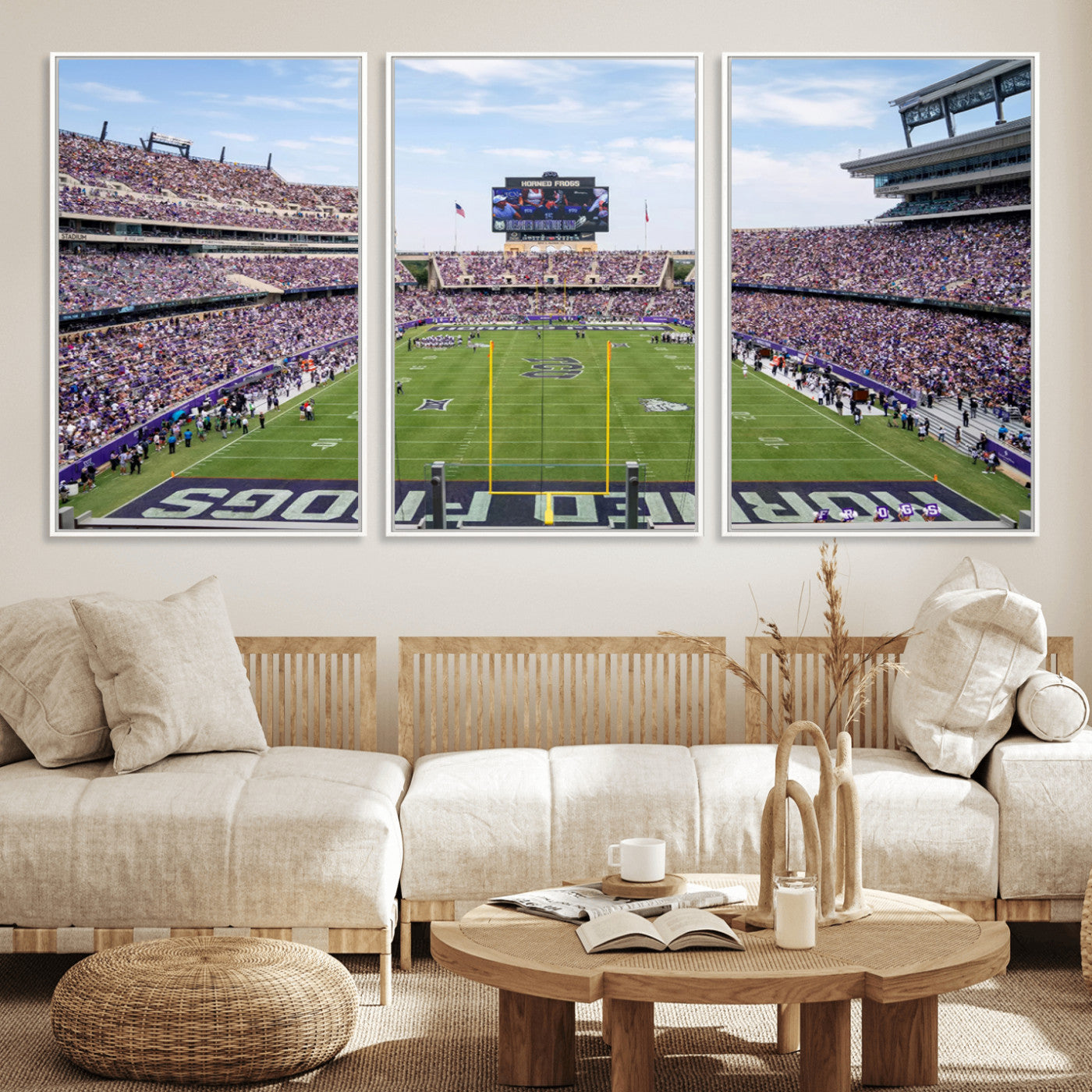 MGV-FC-60X30-3P - TCU Horned Frogs Football Team Print - Fort Worth Amon G. Carter Stadium Wall Art Canvas Print