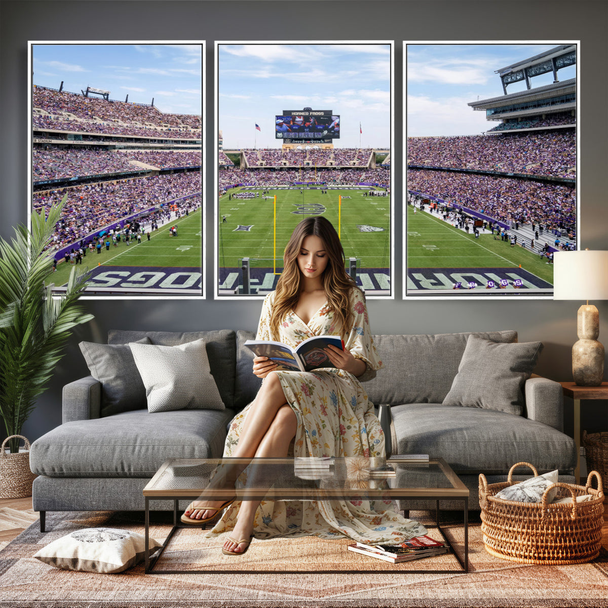 27650-PAN-FL-20X10 - TCU Horned Frogs Football Team Print - Fort Worth Amon G. Carter Stadium Wall Art Canvas Print