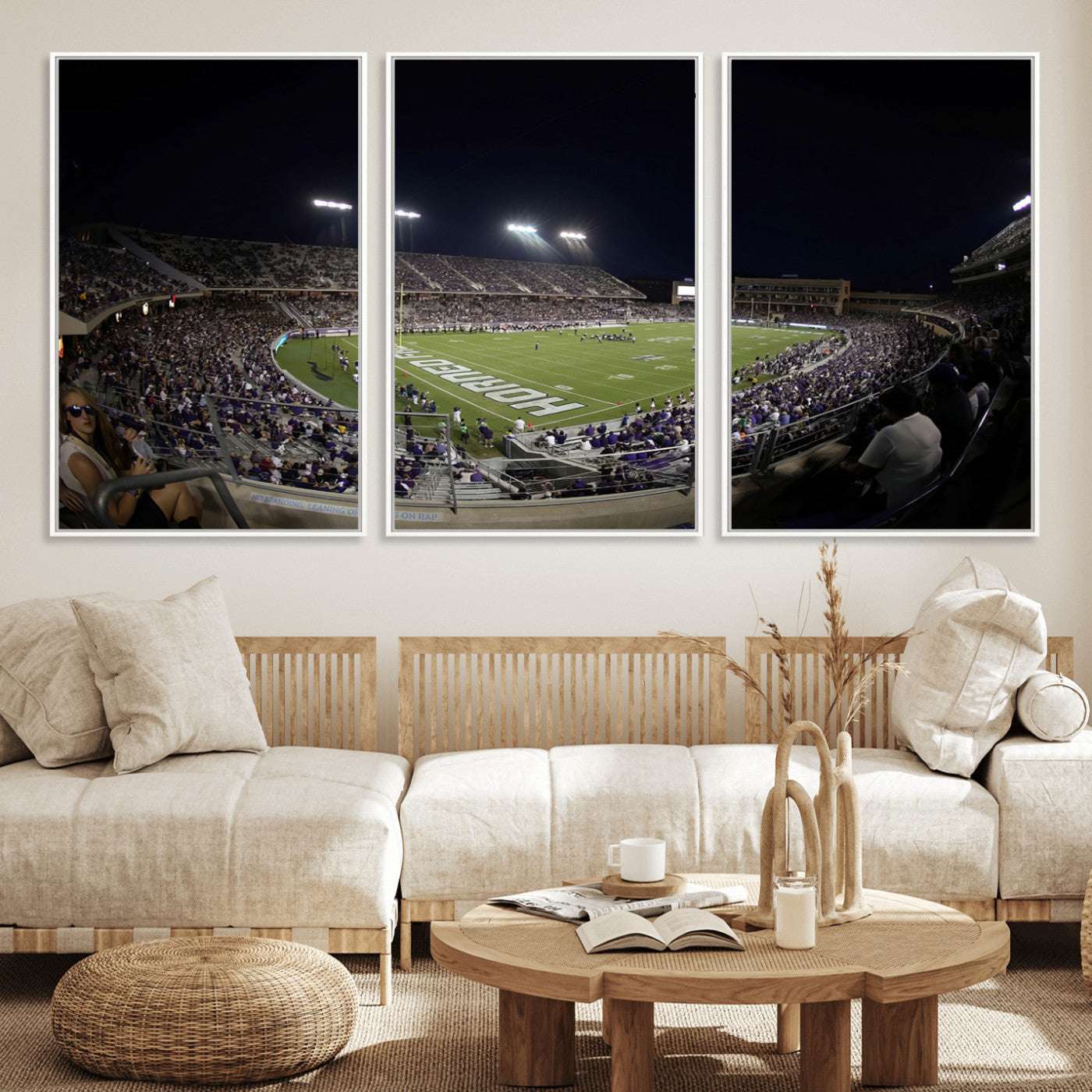 MGV-FC-60X30-3P - TCU Horned Frogs Football Team Print - Fort Worth Amon G. Carter Stadium Wall Art Canvas Print.