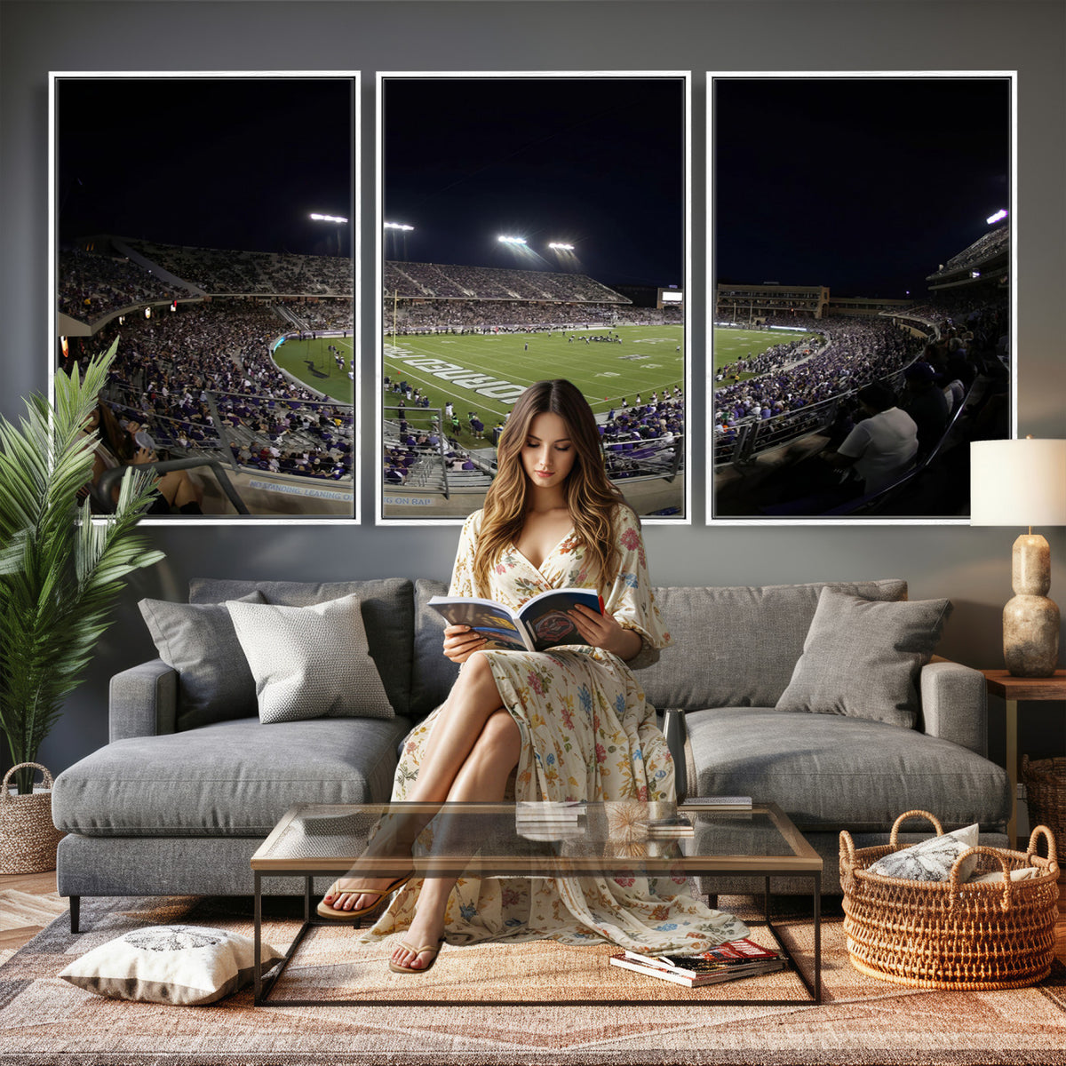 59222-PAN-FL-20X10 - TCU Horned Frogs Football Team Print - Fort Worth Amon G. Carter Stadium Wall Art Canvas Print.