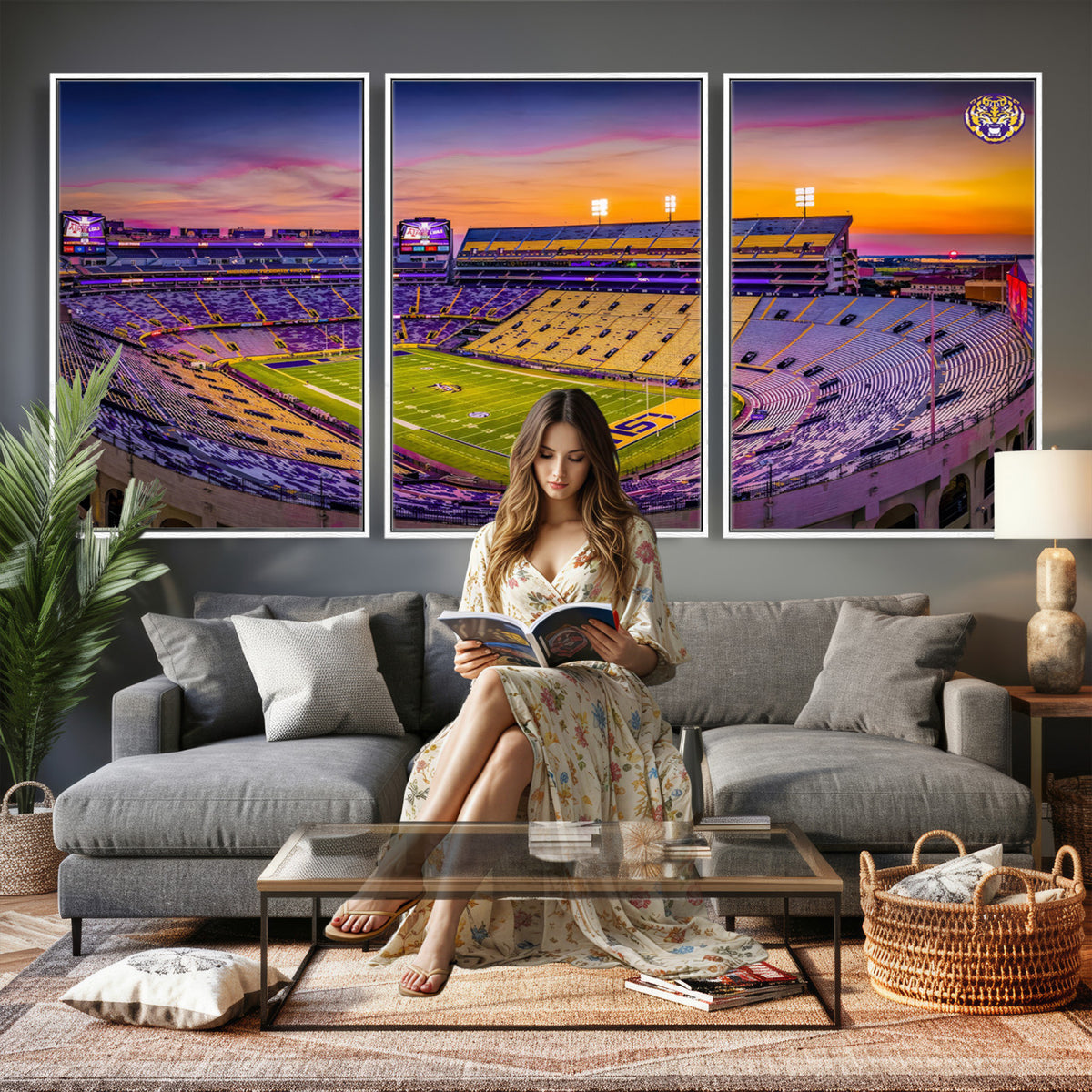 93538-MGV-CV-36X24 - The Louisiana State University Tigers Football Team Print, Framed and Ready to Hang Stadium Print