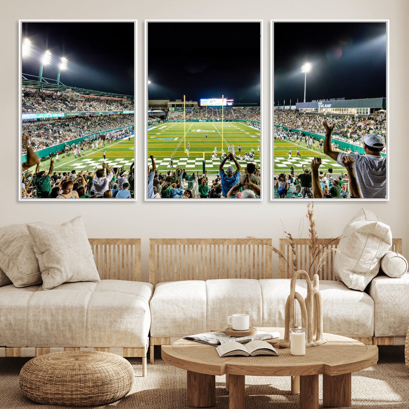 MGV-FC-60X30-3P - The Tulane University Green Wave Football Team Print - New Orleans Yulman Stadium Wall Art Canvas