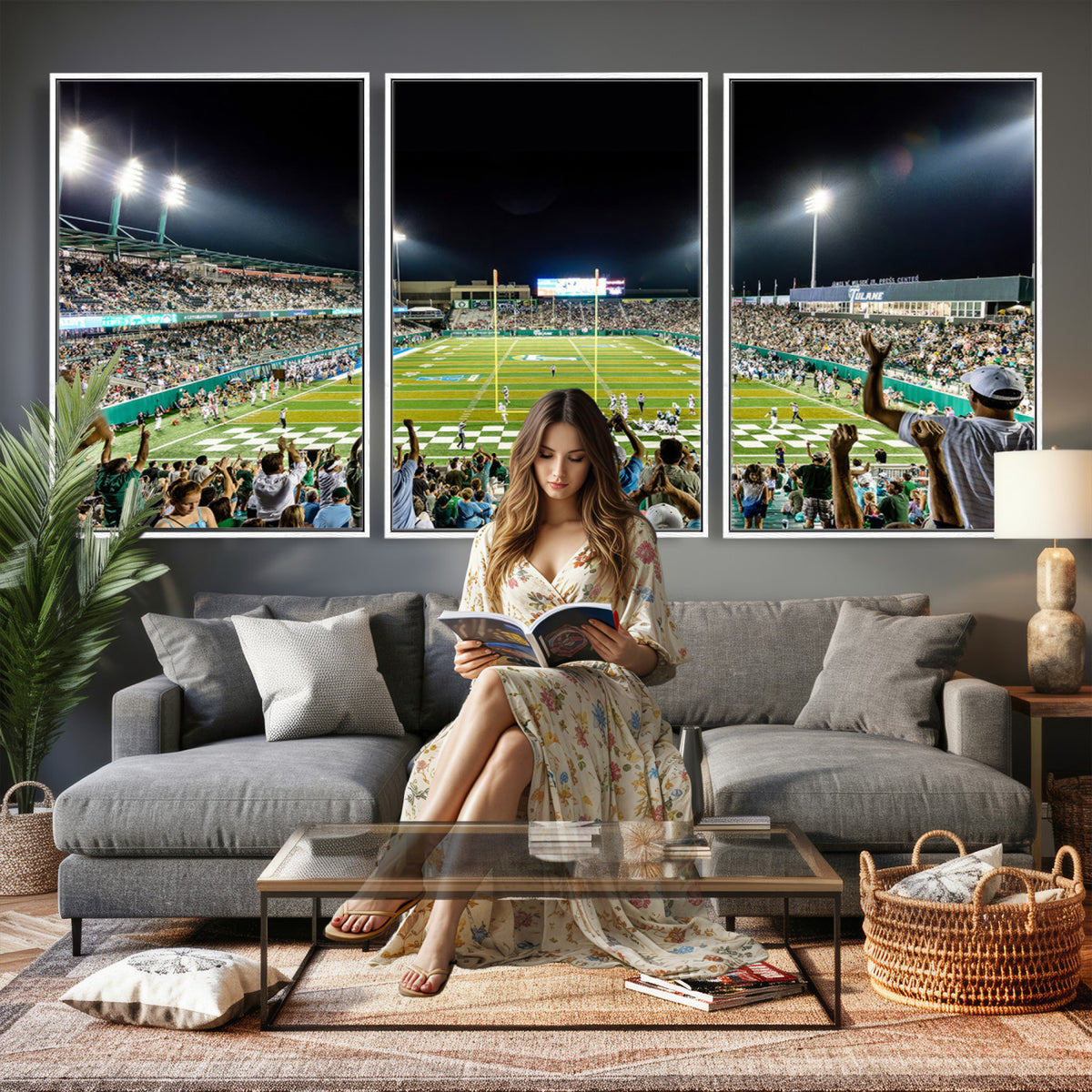 56448-MGV-CV-36X24 - The Tulane University Green Wave Football Team Print, New Orleans Yulman Stadium