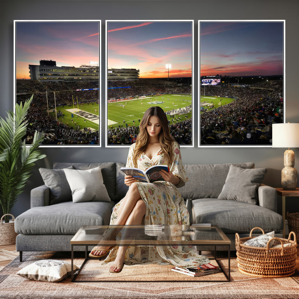 64416-MGV-CV-36X24 - The University of Connecticut UCONN Huskies Football Team Print, Framed and Ready to Hang